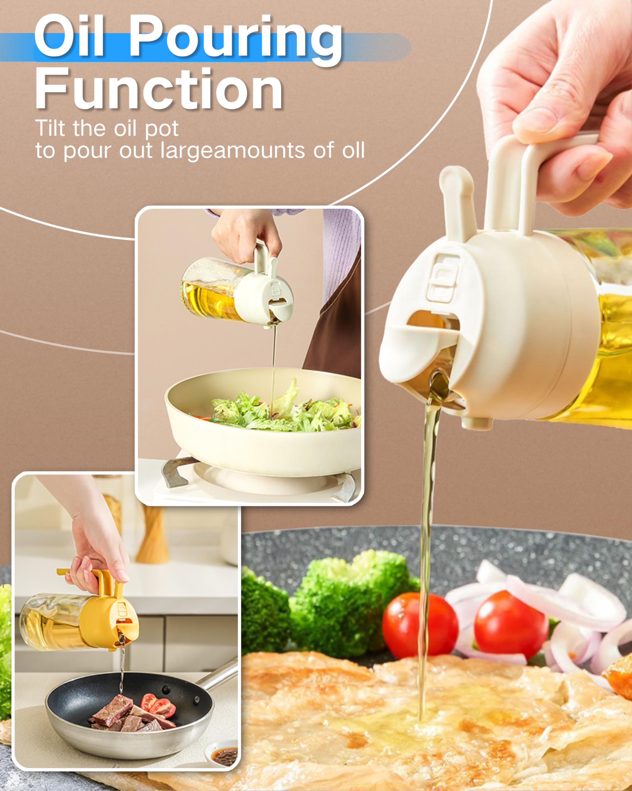 2 in 1 Glass Oil Dispenser & Sprayer - 17oz/500ml Olive Oil Bottle with Sprayer for Cooking, Kitchen, Salad, BBQ, Air Fryer - Perfect for Healthy Cooking & Meal Prep (White)