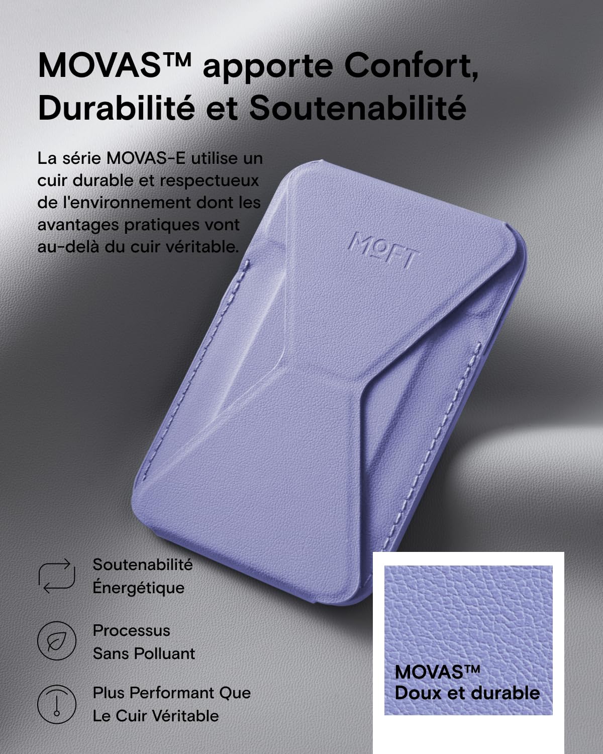 MOFT Adhesive Card Holder for iPhone 16/15/14/13 - MagSafe Compatible Leather Phone Stand with 3 Viewing Angles, Holds 2 Cards | Foldable, Lightweight & Portable (Lavender) | Perfect for Work, Travel & Hands-Free Video Calls