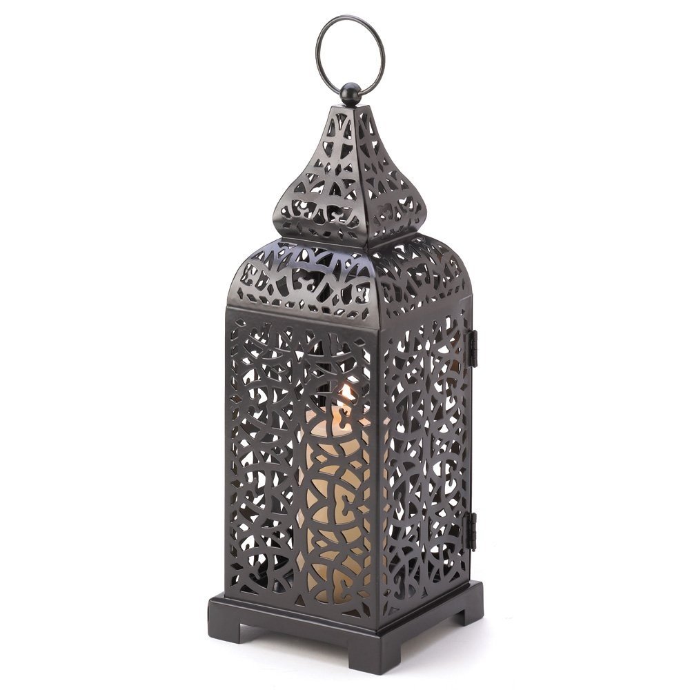 Outdoor Moroccan Hanging Iron Candle Lantern Decor - Black Tower Style for Patio, Garden & Wedding Decorations