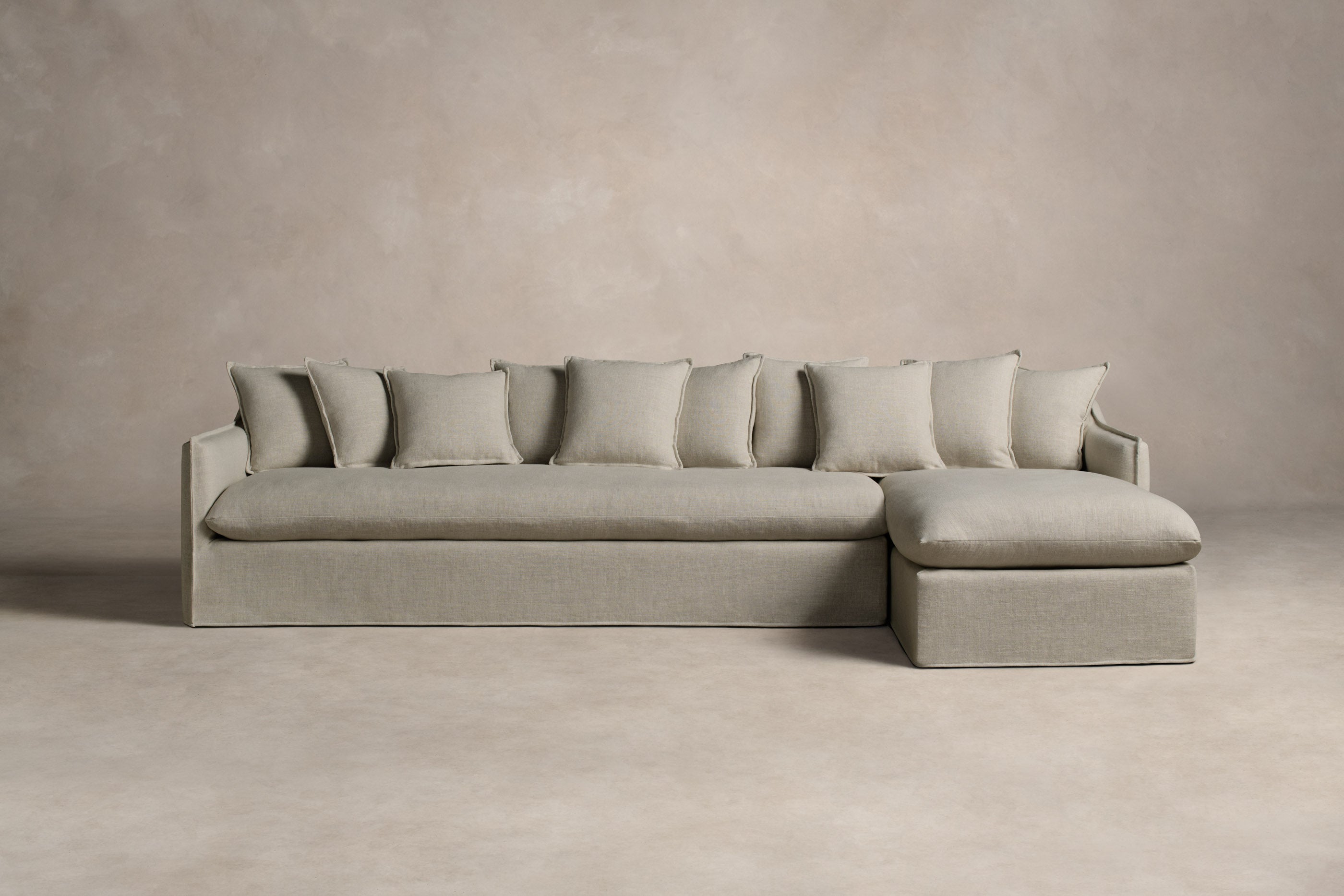 Dune Sectional Sofa - Performance Linen Weave Beige Fabric Couch for Living Room, Lounge & Family Room Comfort