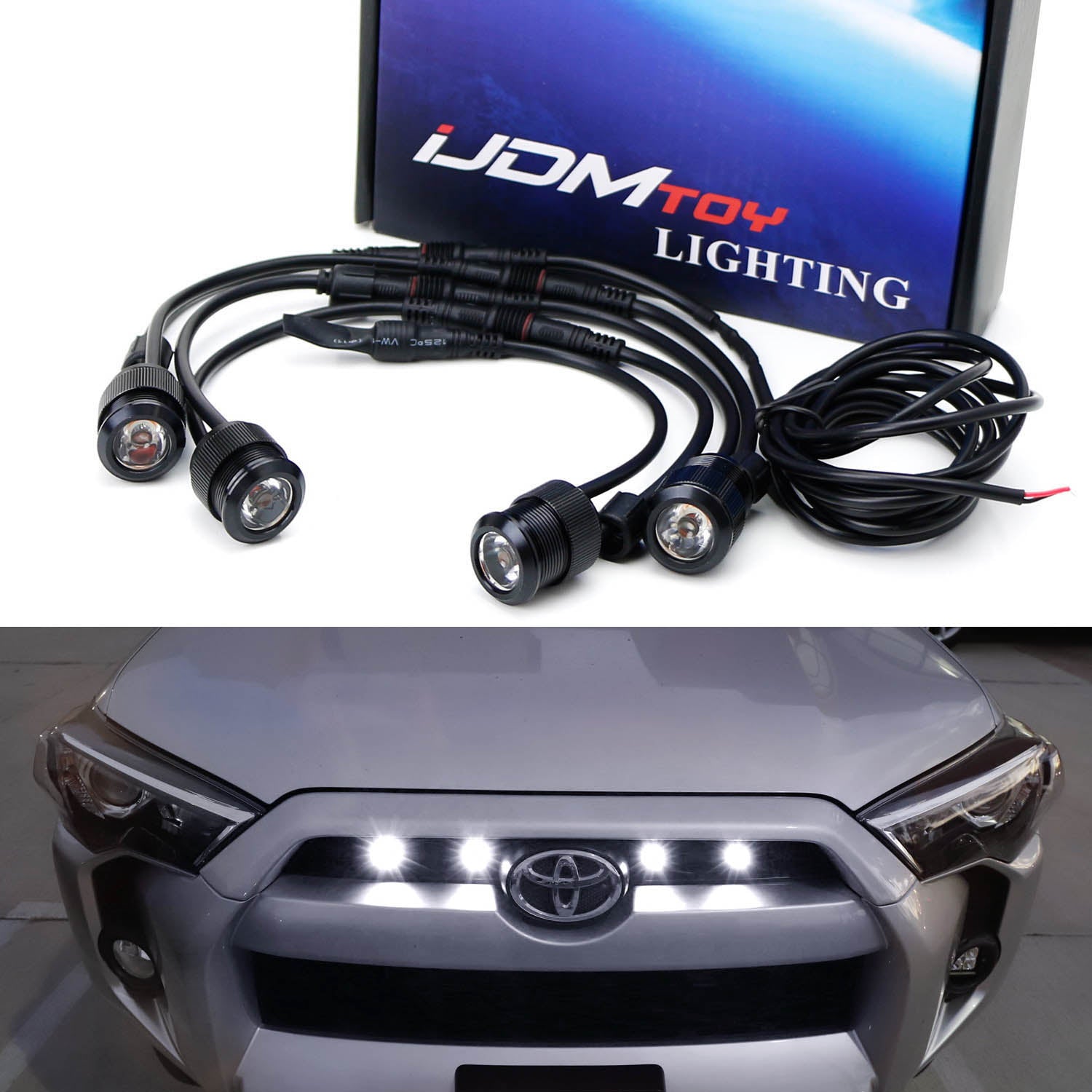 4pc Raptor Style 3W White LED Grille Lights for Toyota FJ Cruiser 4Runner Tacoma - Off-Road Truck Lighting Accessories for Night Driving & Adventure