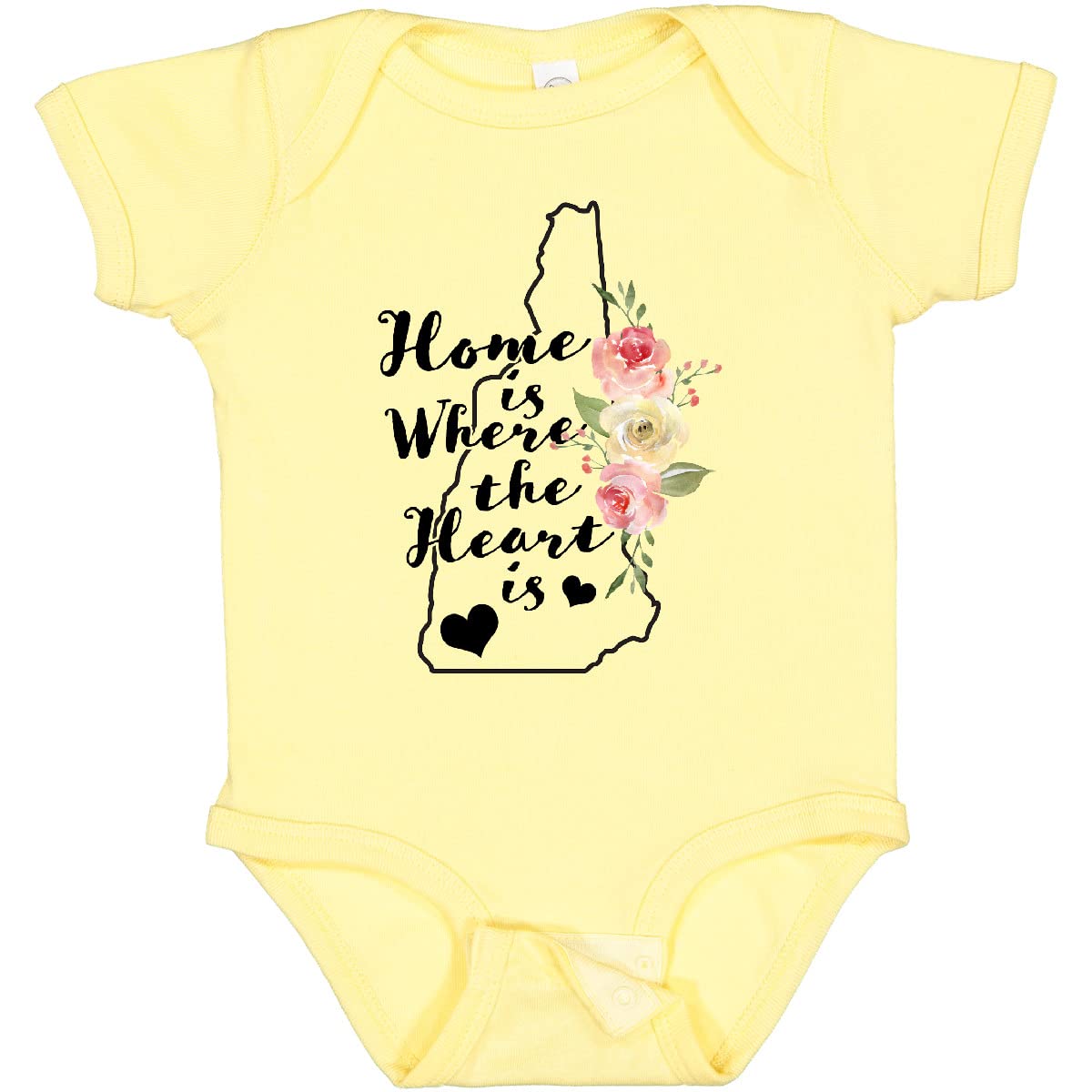 Inktastic New Hampshire Home is Where The Heart is Watercolor Baby Bodysuit - Soft Cotton Onesie for Infants, Cute State Pride Gift for Newborns & Baby Showers