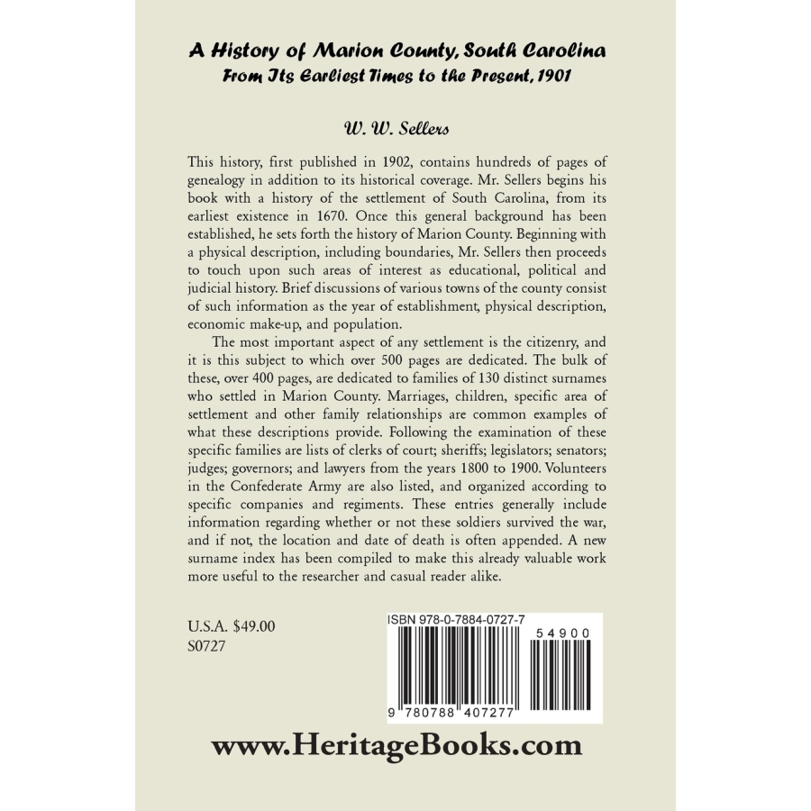 History of Marion County South Carolina 1901 - Early Times to Present | Genealogy & Local History Research