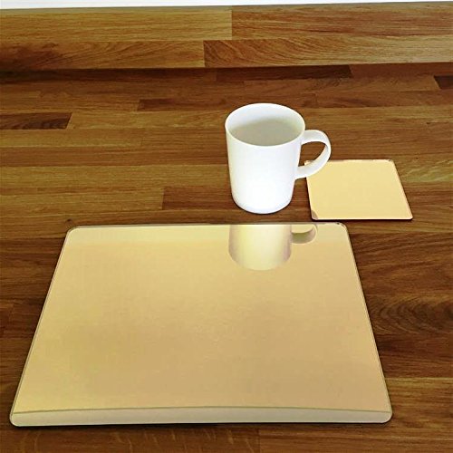 Gold Mirror Rectangular Placemat and Square Coaster Set - 6-Piece Dining Table Decor for Modern Home, Kitchen, and Party Entertaining