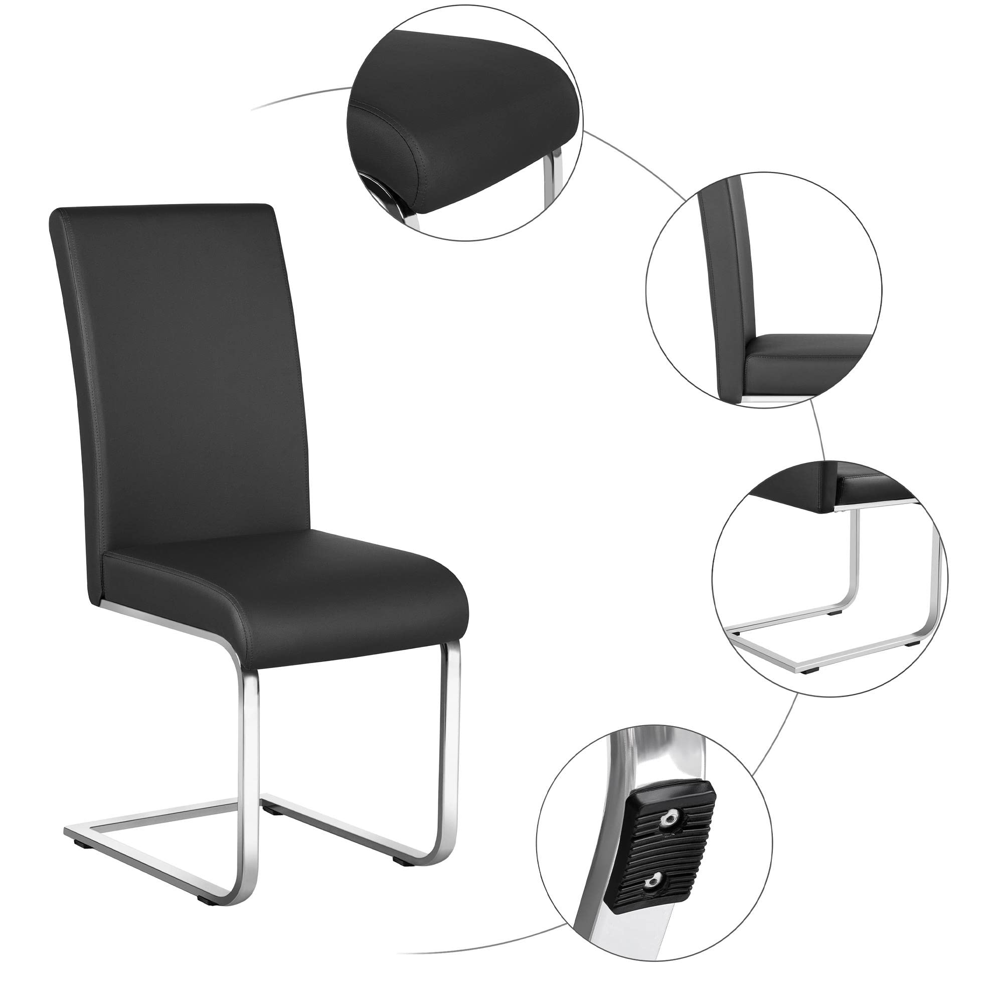 Yaheetech 6-Piece Modern Dining Chair Set - High Back Leather Seat & Metal Legs Kitchen Chairs for Dining Room, Living Room, Restaurant - Black (Set of 6) | Perfect for Family Gatherings, Dinner Parties & Home Decor