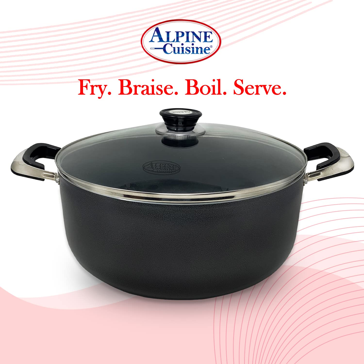 Alpine Cuisine 18 Quart Non-Stick Aluminum Dutch Oven with Tempered Glass Lid - Multi-Purpose Stock Pot for Braising, Boiling, Stewing - Perfect for Soups, Stews & Large Family Meals