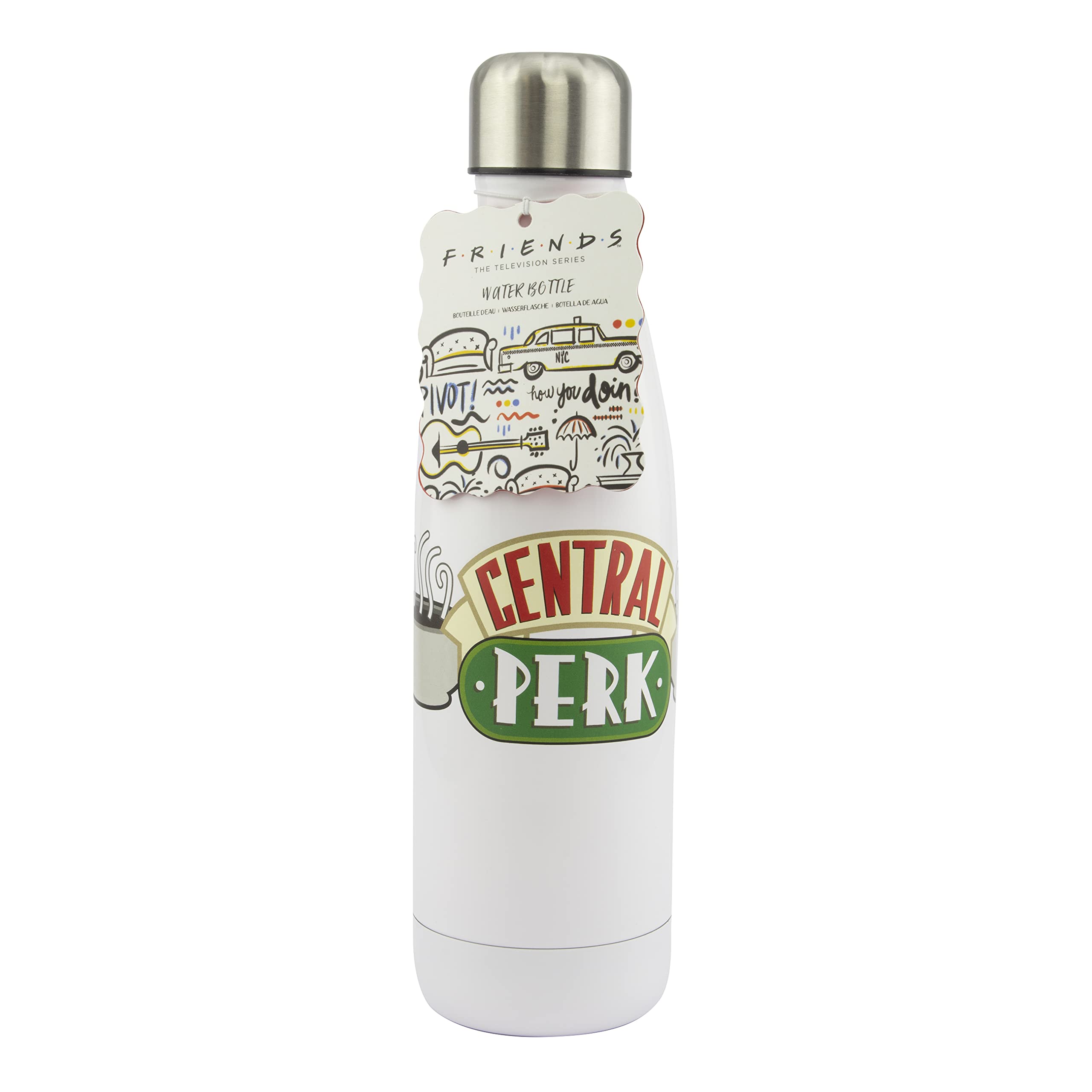 Official Friends Central Perk Large Metal Water Bottle - Insulated Stainless Steel Travel Mug with Leak-Proof Lid - Perfect for Coffee, Tea & Cold Drinks at Home, Office or Gym