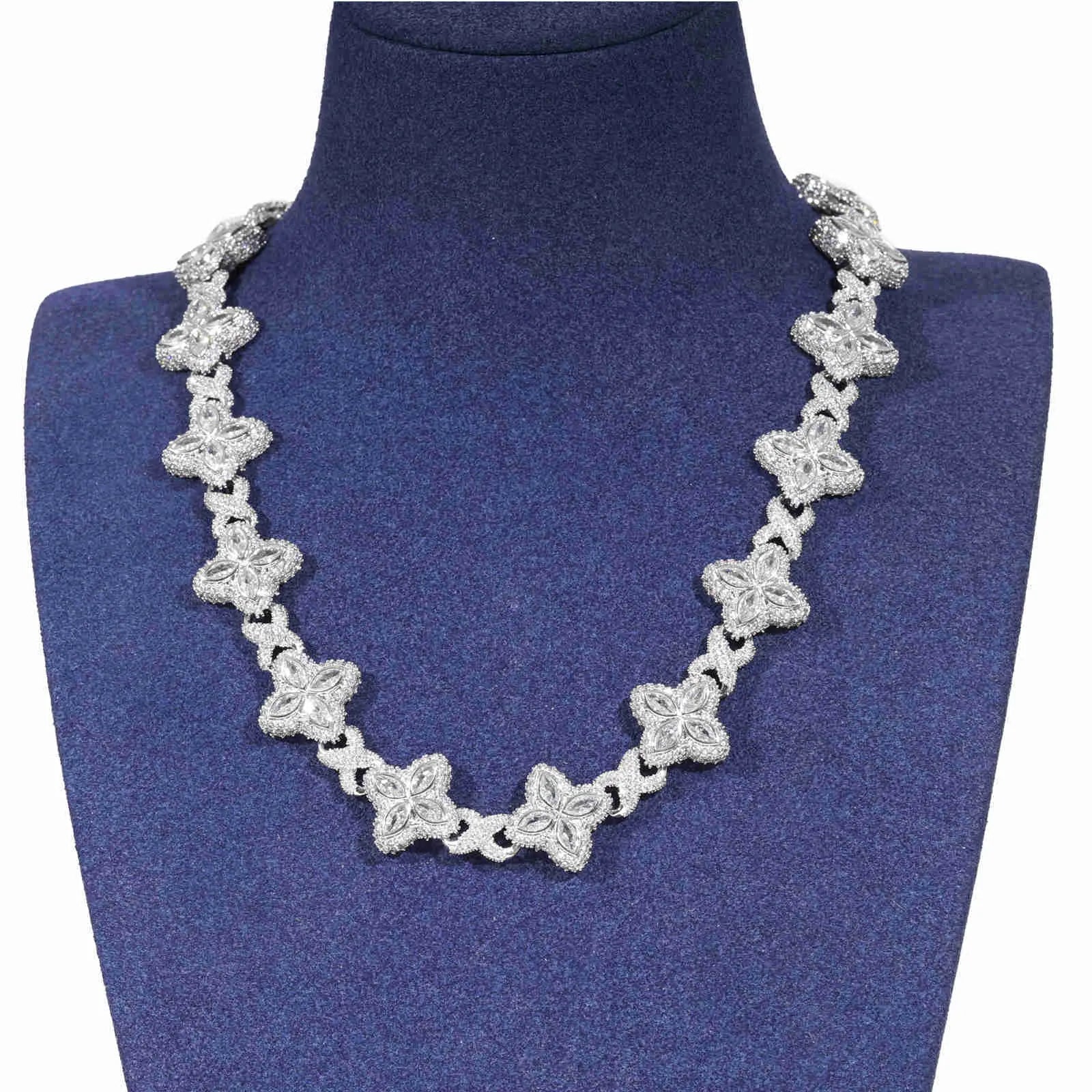20 Flower VVS Moissanite Iced Out Cuban Link Chain Necklace for Women - Luxury Hip Hop Jewelry Gift for Birthday, Anniversary & Special Occasions
