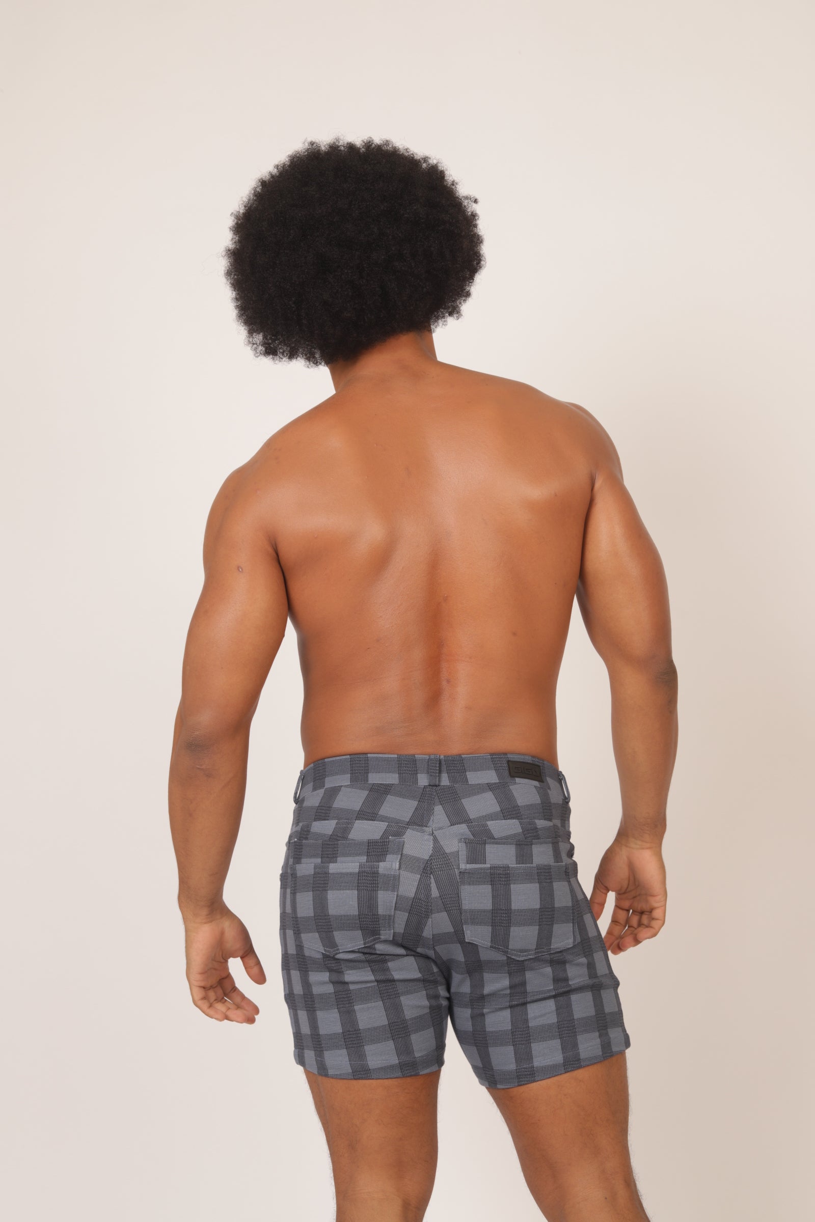 Gigo Social 5 Stretch Shorts - Blue Plaid Pattern - Comfortable Casual Wear for Men - Perfect for Outdoor Activities, Gym, and Daily Use