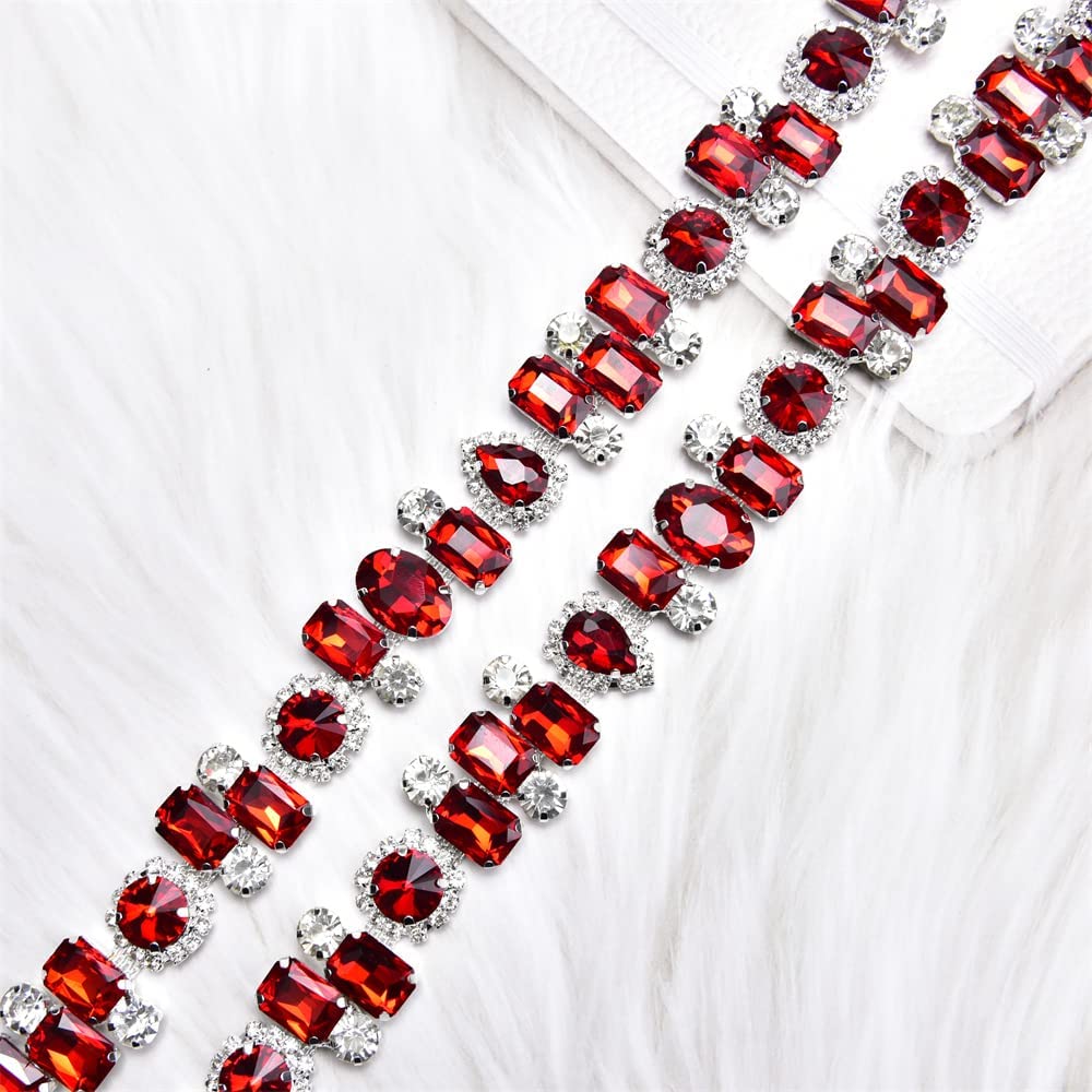 XINMILI 1 Yard Flower Rhinestone Claw Chain - Diamond Crystal Trim for DIY Necklace, Clothing & Luggage Accessories (2.2CM Width, Siam) - Perfect for Jewelry Making, Dress Embellishment & Bag Decoration