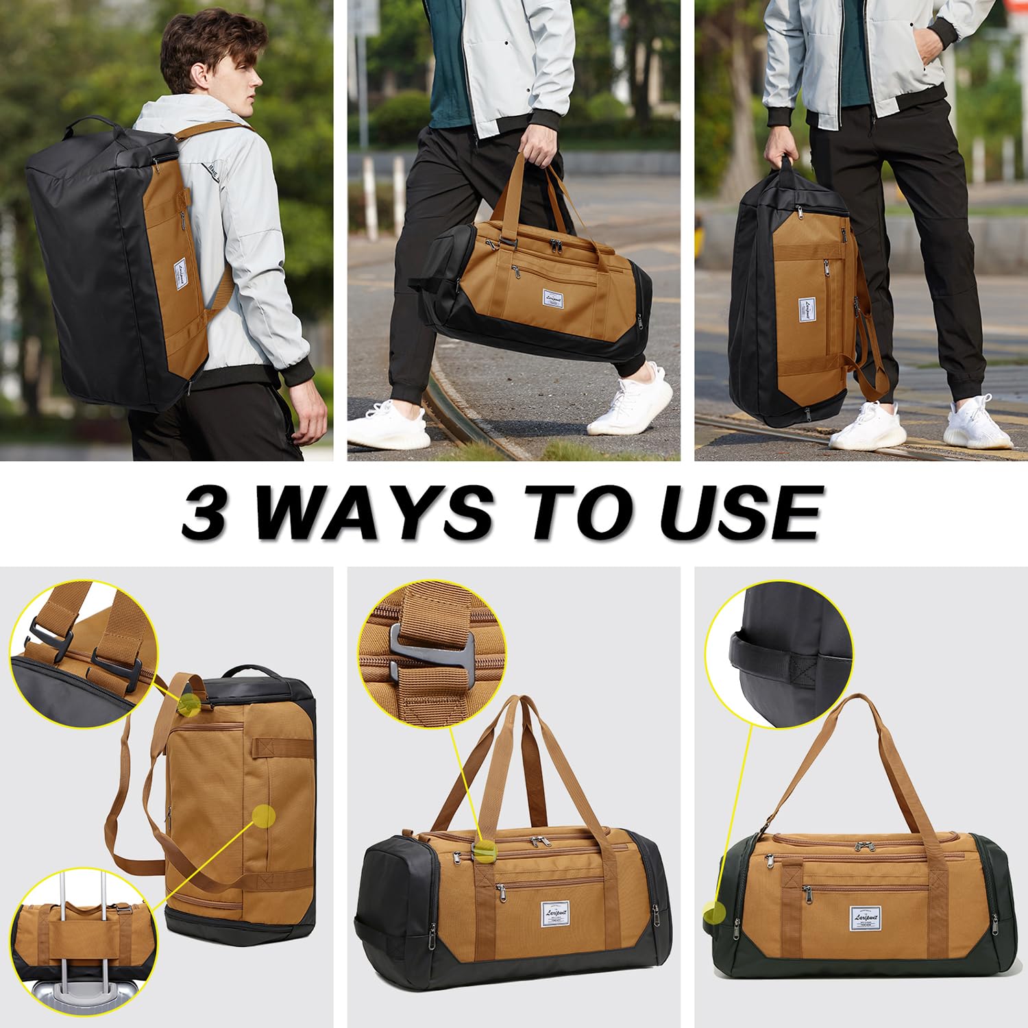 Laripwit 40L Gym Backpack for Men & Women - Sports Duffle Bag with Shoe Compartment & Wet Pocket - Ideal for Basketball, Travel, Weekender & Overnight Trips - Perfect for Gym, Workout, Sports & Travel Essentials (Brown)
