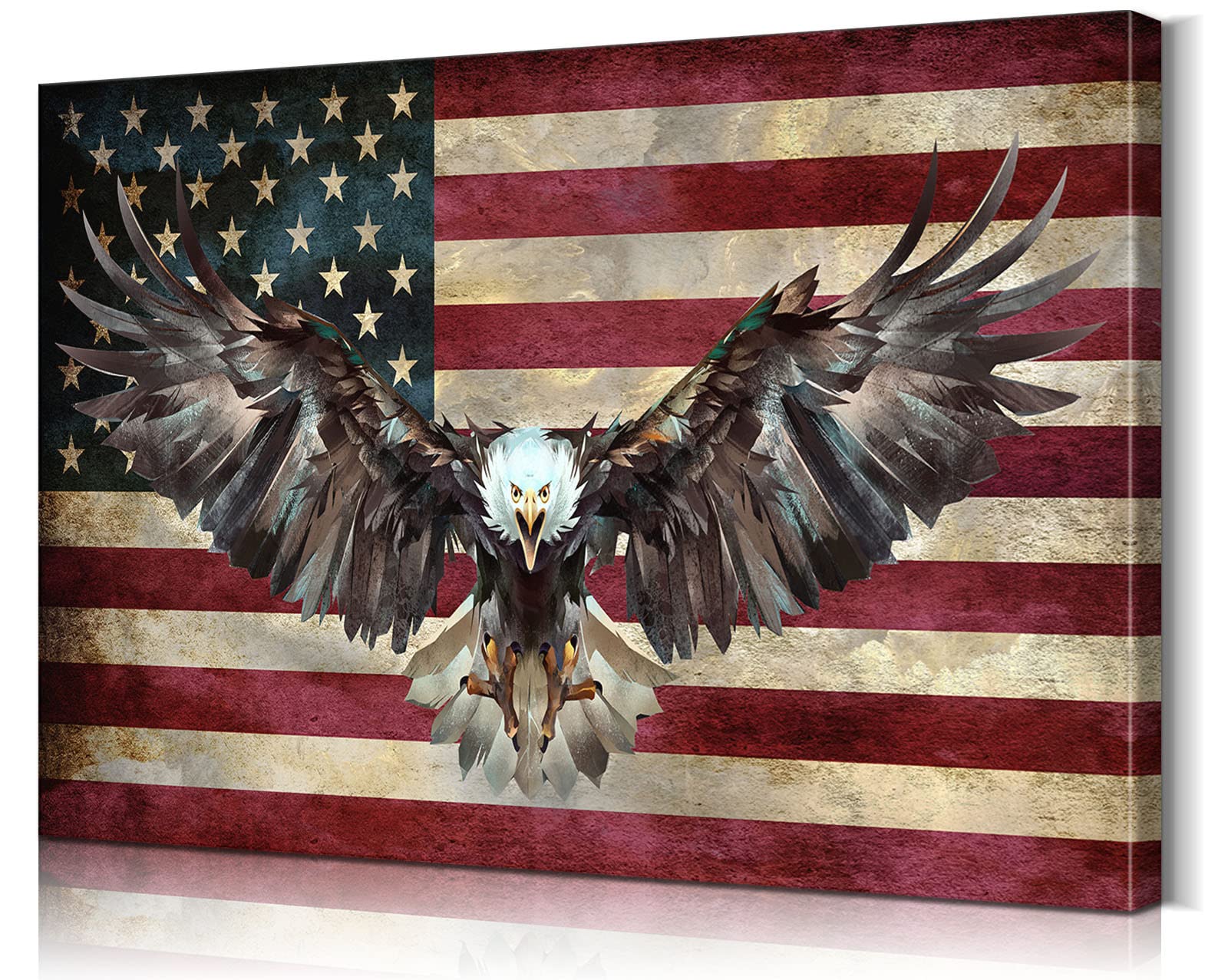 American Flag Canvas Wall Art - Patriotic Military Decor for Home, Bedroom & Living Room - 28''H x 40''W Wooden Framed USA Flag Wall Hanging - Perfect for Veterans Day, 4th of July & Army Themed Rooms