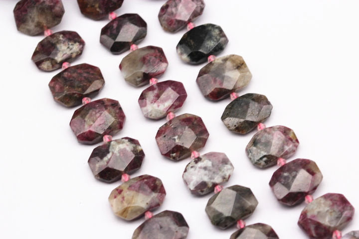 Eudialyte Rectangle Slice Faceted Octagon Beads 15x20mm - 15.5 Inch Strand for Jewelry Making, DIY Crafts & Healing Crystal Bracelets