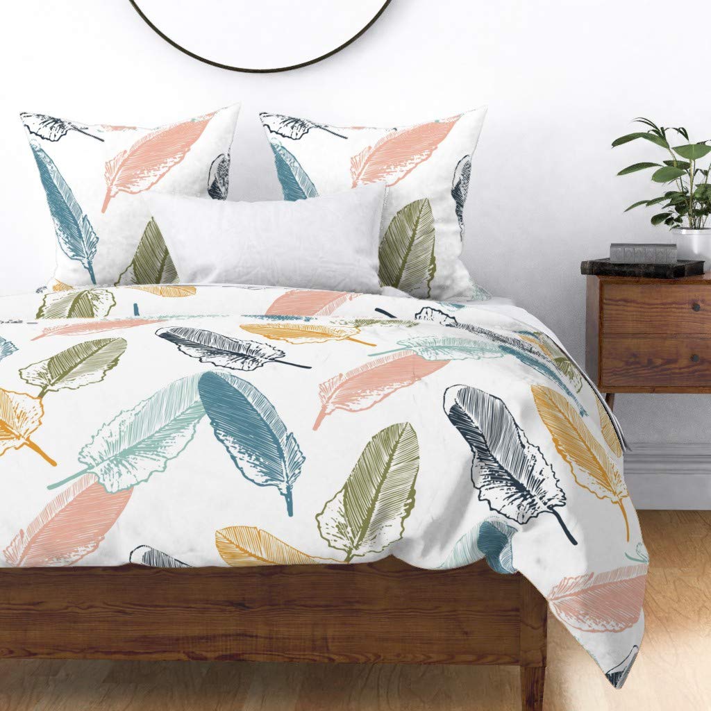 Boho Feather Dreams Cotton Sateen Duvet Cover King/California King Size - Gender Neutral Bohemian Bird Print Nursery Bedding for Kids & Adults | Perfect for Bohemian, Eclectic & Neutral Themed Bedrooms