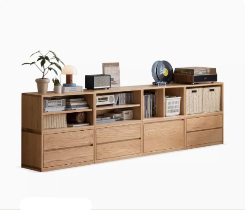 Modern Oak Solid Wood TV Stand with Free Combination Storage Shelves - Perfect for Living Room, Home Theater & Entertainment Center Organization