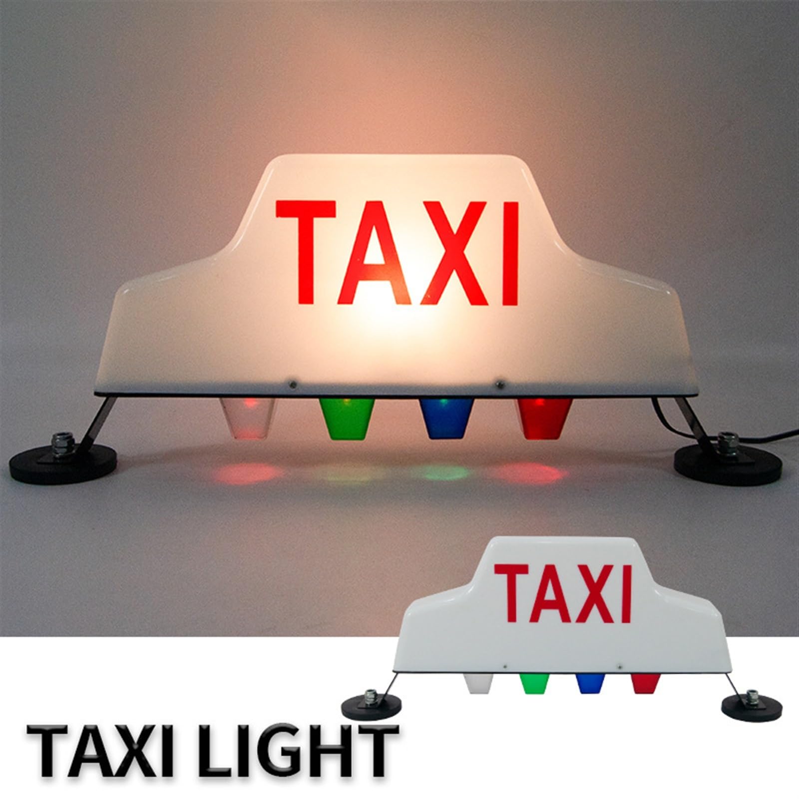 White Shell Magnetic Taxi Roof Light with 4 Auxiliary LED Lights - Waterproof Taxi Cab Sign for All Vehicles | Perfect for Taxis, Rideshares, and Commercial Vehicles
