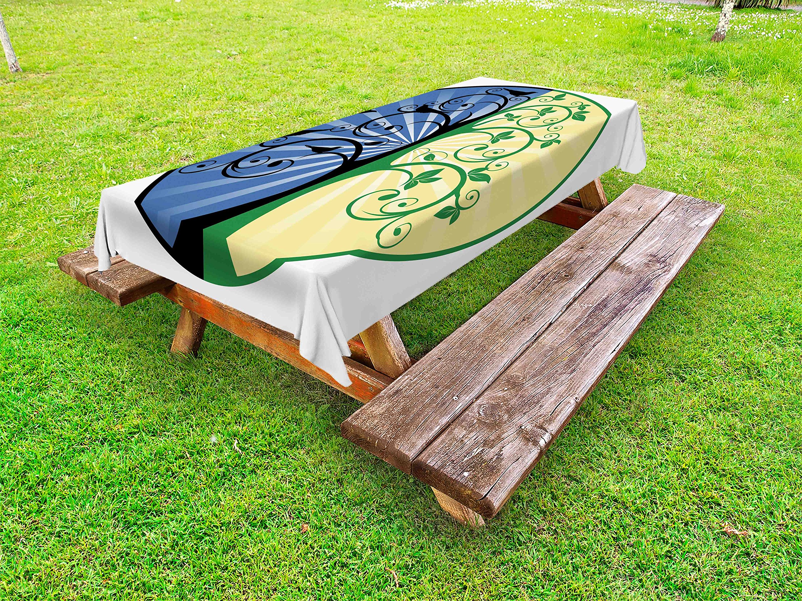 Ambesonne Tree of Life Outdoor Tablecloth - Colorful Yin Yang Design with Bird Silhouettes, Washable Picnic Table Cover 58x104 Inches, Black Green & Blue - Perfect for Garden Parties, BBQs, and Outdoor Dining