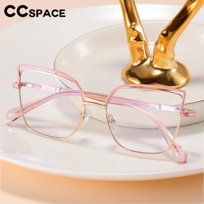 CCspace Women's Full Rim Square Cat Eye Alloy Eyeglasses Frame 301091 - Stylish Retro Glasses for Work, Reading & Fashion Accessories