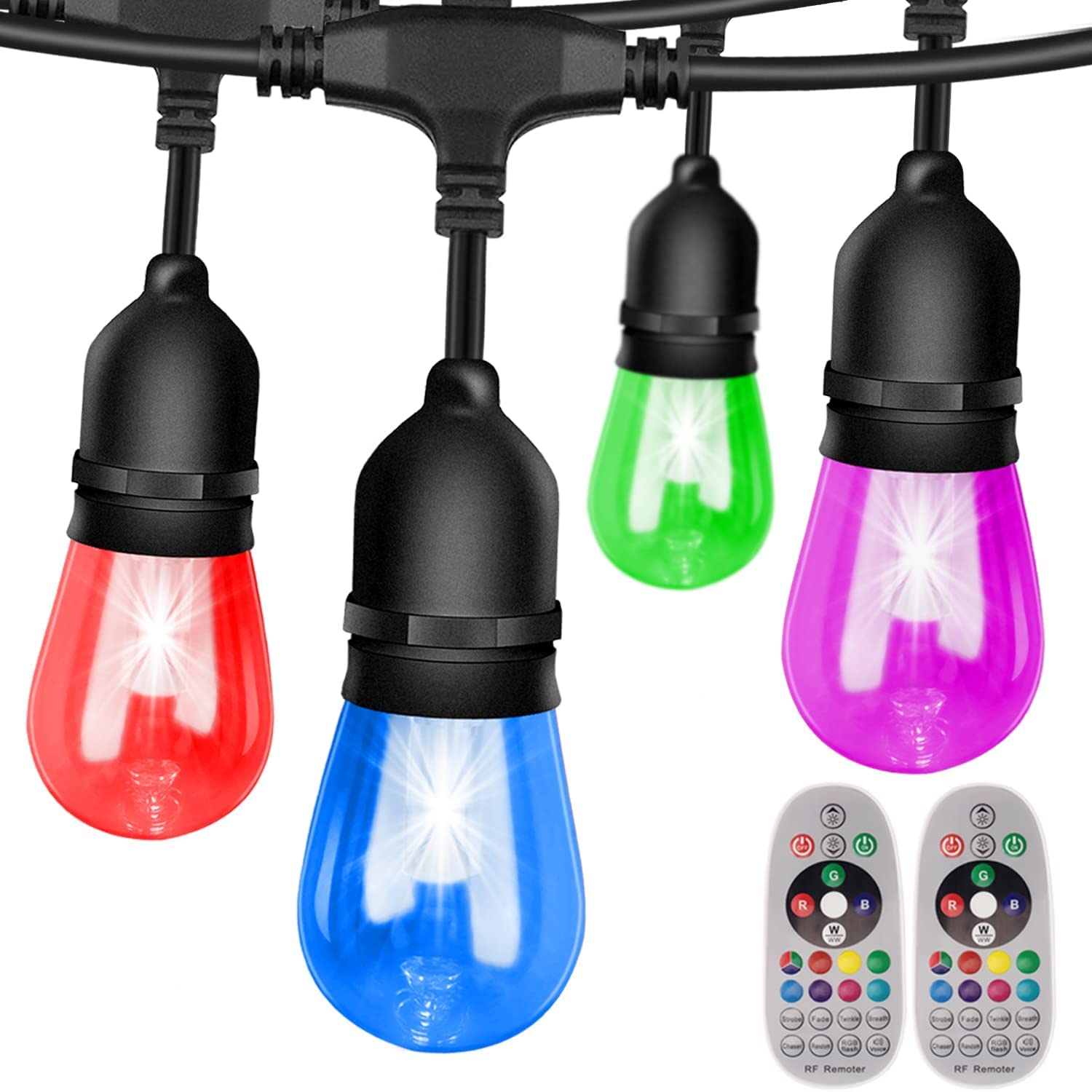 2-Pack 48FT Outdoor LED String Lights with 15 RGBW Bulbs - Waterproof Weatherproof Fairy Lights for Patio, Garden, Porch, Backyard, Party & Gazebo Decor - Perfect for Weddings, Christmas & Outdoor Events