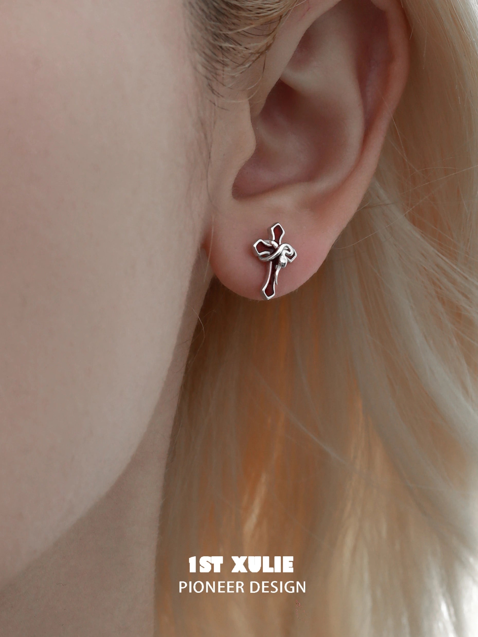 S925 Sterling Silver Snake Bite Cross Earrings for Women - Gothic Punk Jewelry for Parties, Concerts & Alternative Fashion