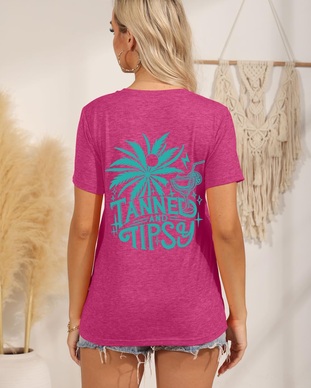 Women's V-Neck Vacation T-Shirts - Tropical Coconut Tree Print Beach Summer Tops for Casual Wear, Party & Travel | Comfortable & Stylish
