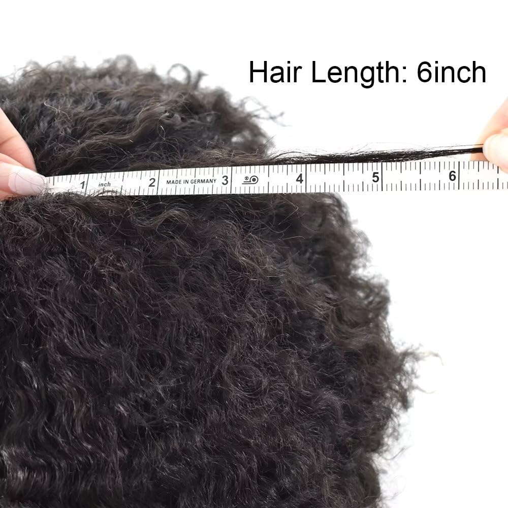 Premium Afro Hair Units for Black Men | PU Injection Human Hair Toupee | Durable Poly Hair System for African American Men | Afro Wave 8mm #1 Jet Black | Perfect for Daily Wear, Special Occasions & Hair Loss Solutions