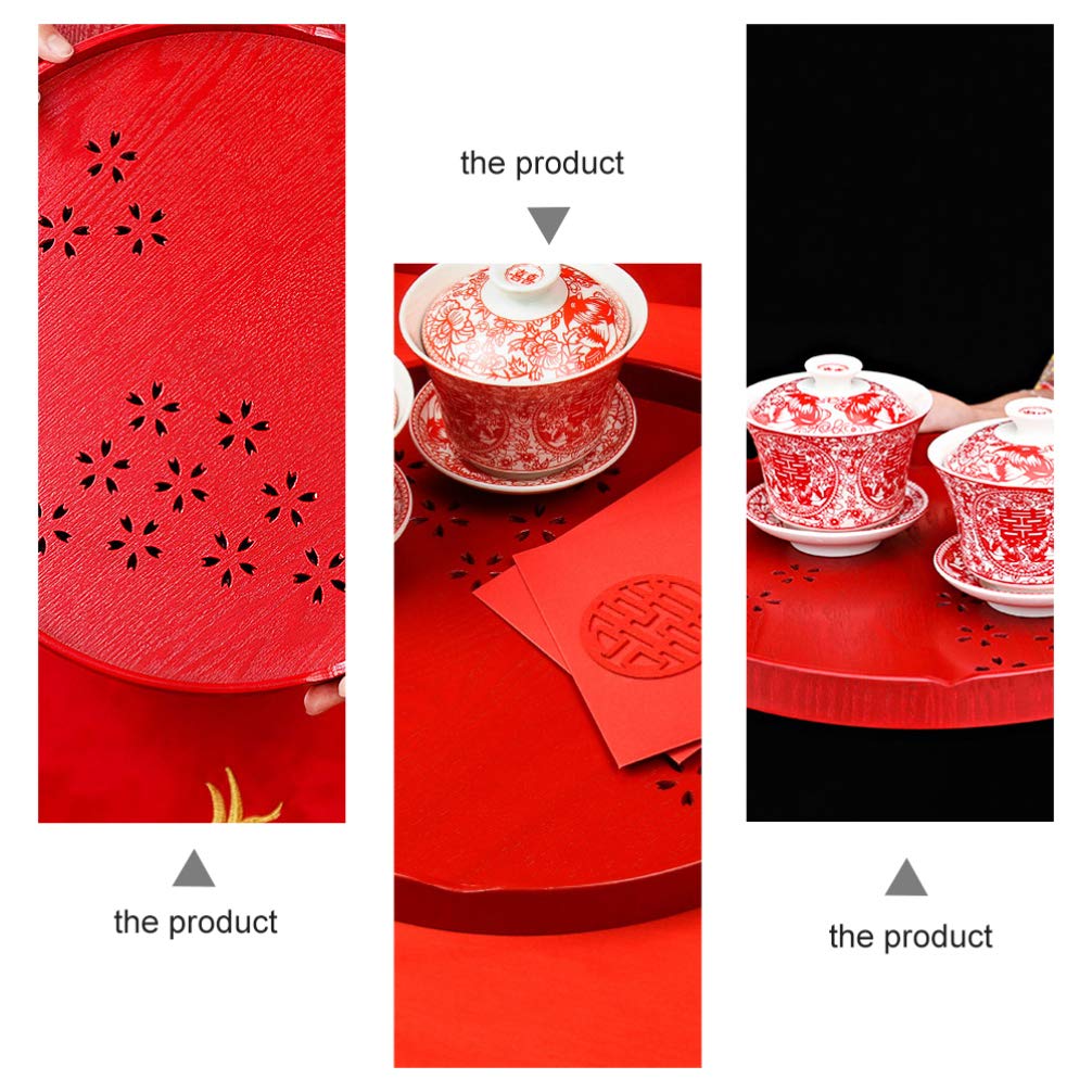 Amosfun Red Wooden Tea Tray Set - Traditional Chinese Wedding Serving Tray for Coffee, Tea & Home Decor - Perfect for Wedding Centerpieces, Bridal Showers & Home Decoration (Red)