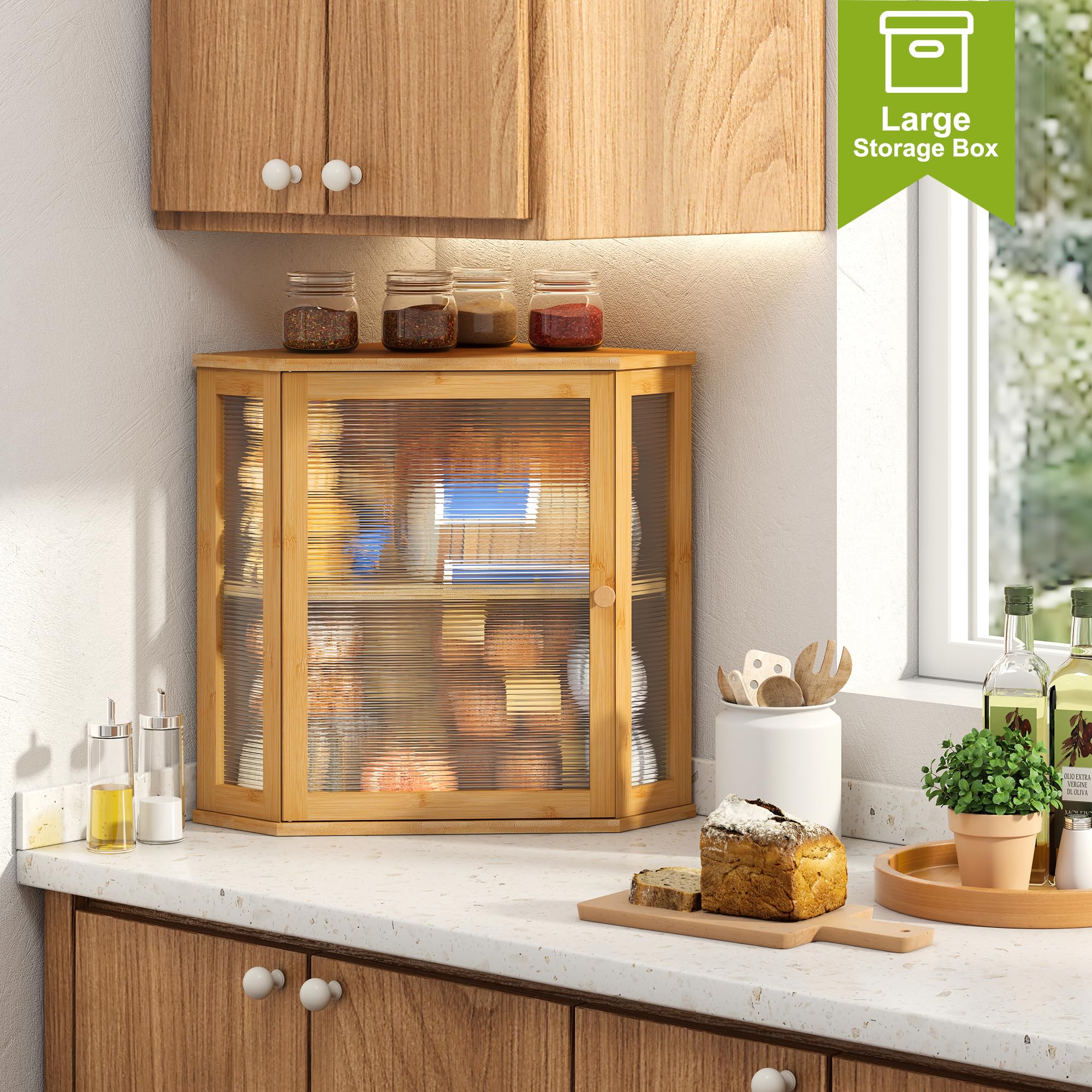 BMOSU Double Layer Bamboo Bread Box for Kitchen Countertop - Large Capacity Wooden Bread Storage Bin (Natural, Extra Large) | Perfect for Storing Bread, Pastries & Baked Goods