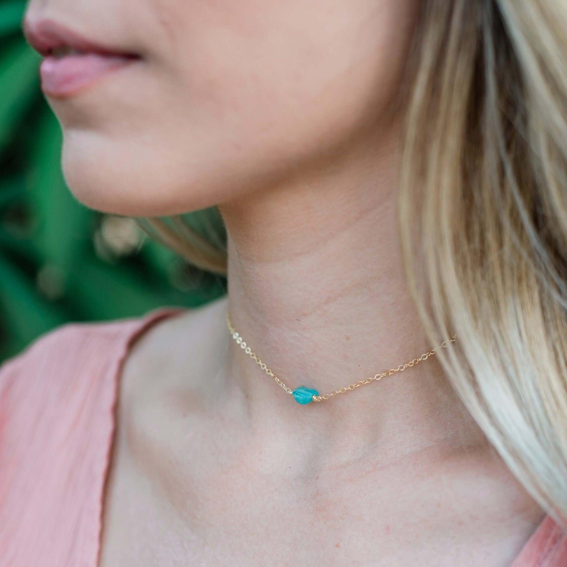 Natural Raw Apatite Crystal Nugget Choker Necklace - Healing Stone Jewelry for Women, Boho Style Layering Piece | Perfect for Meditation, Energy Work & Spiritual Gifts
