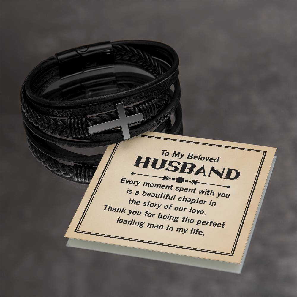 Genuine Leather Cross Bracelet for Men - Thoughtful Gift for Husband from Wife - Perfect for Anniversaries, Birthdays & Special Occasions