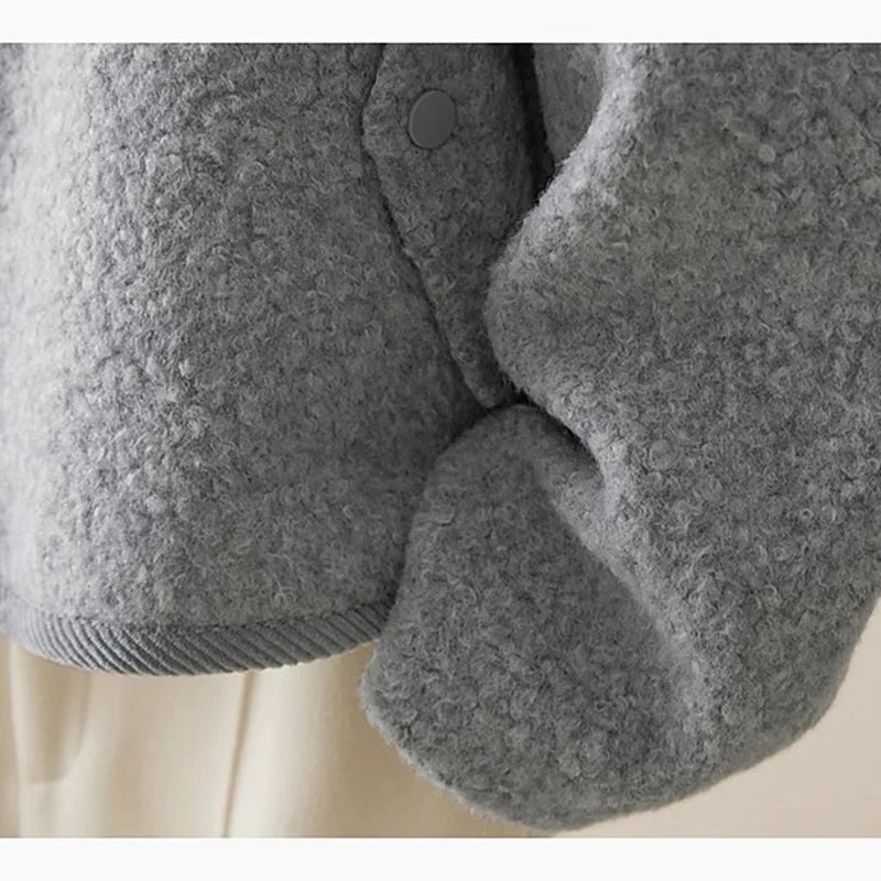 Women's Grey Hooded Jacket - Korean Fashion Long Sleeve Single Breasted Coat for Autumn Winter | Casual Loose Fit Holiday Tops | Perfect for Daily Wear, Travel & Outdoor Activities