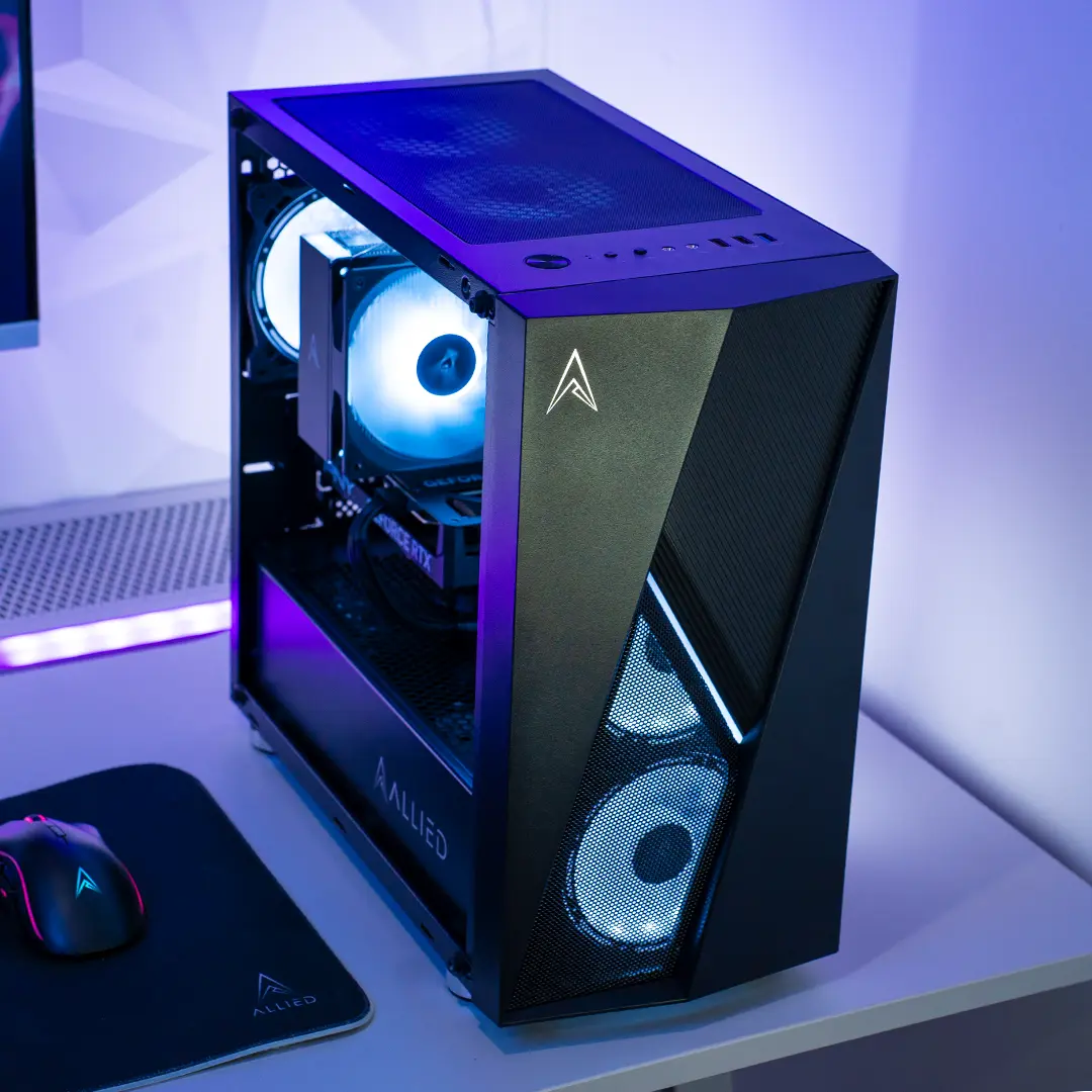 Allied Stinger RTX 4060 Gaming Desktop PC with AMD Ryzen 5 5500 Processor - High Performance 1080p/1440p Gaming, Streaming & Content Creation (Black) | Perfect for Esports, VR & Home Office Setup