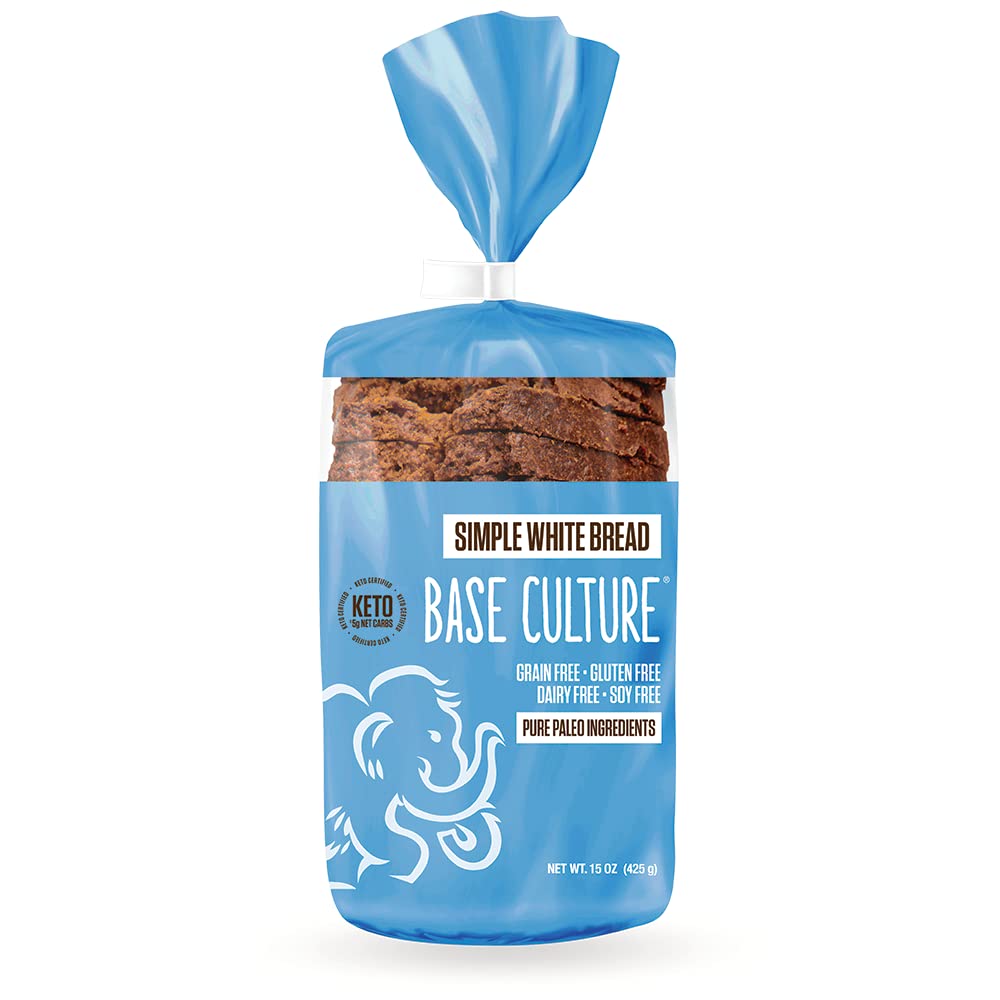 Base Culture Keto Bread - Simple White Bread | Paleo, Gluten Free, Grain Free, Non-GMO, Dairy Free, Soy Free, Kosher Certified | 15oz Loaf | Perfect for Low-Carb Diets, Sandwiches & Toast