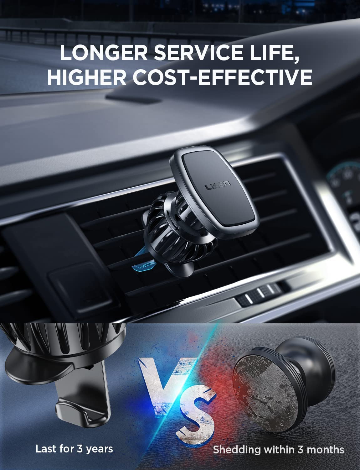LISEN 2-Pack Magnetic Phone Car Mount - Strong 6 Military-Grade Magnets Vent Holder for iPhone 16/15/14/13 Pro Max/Plus & Samsung S25 - Secure Hands-Free Driving Solution for Commuting & Road Trips