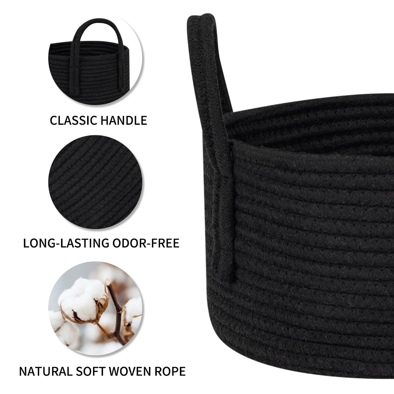 CubesLand Small Black Woven Storage Basket Set - 9.5x5.5 Inch Decorative Organizer for Home, Nursery, Pet Toys, Halloween & Christmas Gifts | Perfect for Shelves, Closets and Party Decorations