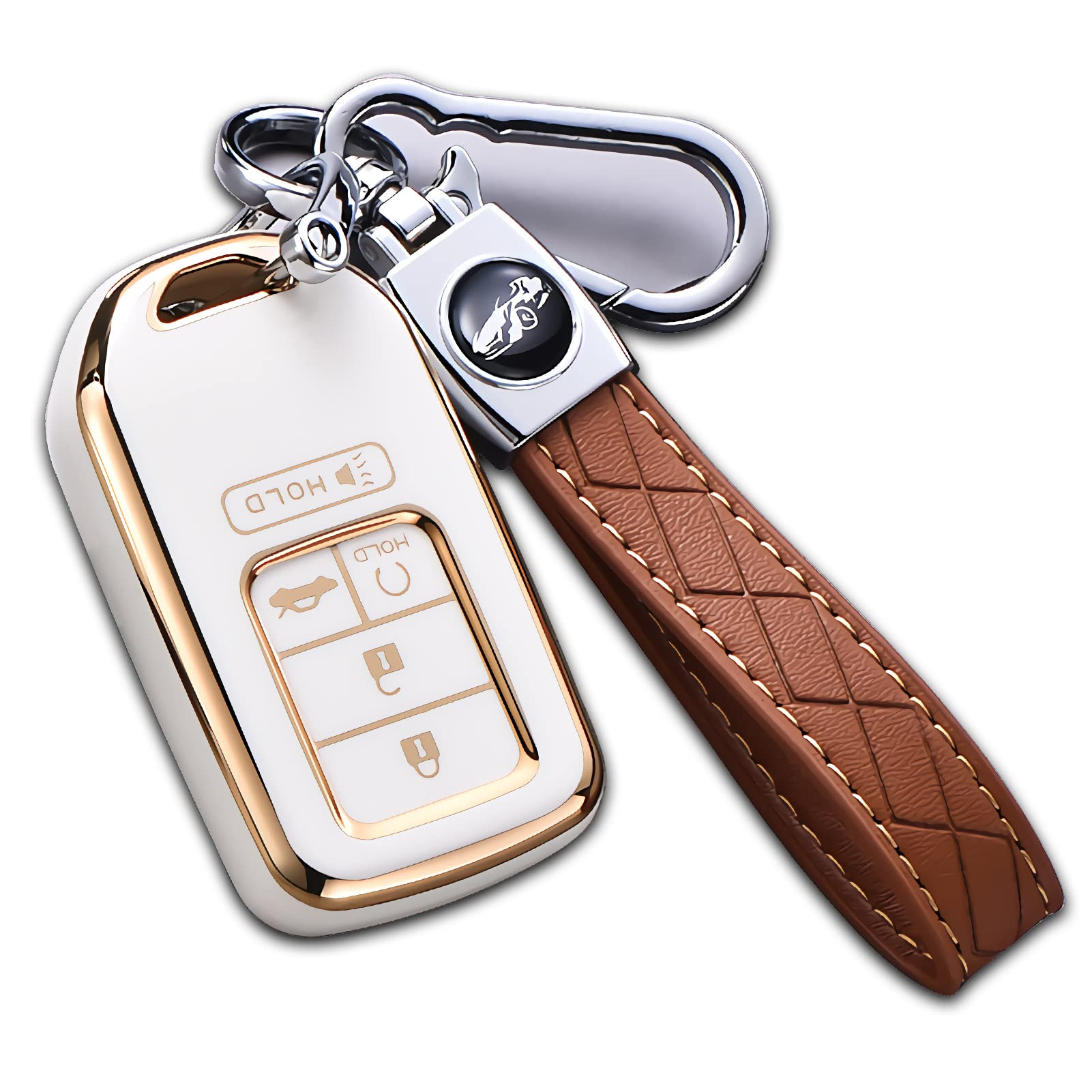 Premium Soft TPU Key Fob Cover for Honda 2016-2022 Models (Accord, Civic, CRV, Pilot, Passport) with Keychain - Full Protection Smart Remote Key Protector (Size C-Ivory) - Perfect for Everyday Use, Travel & Key Organization