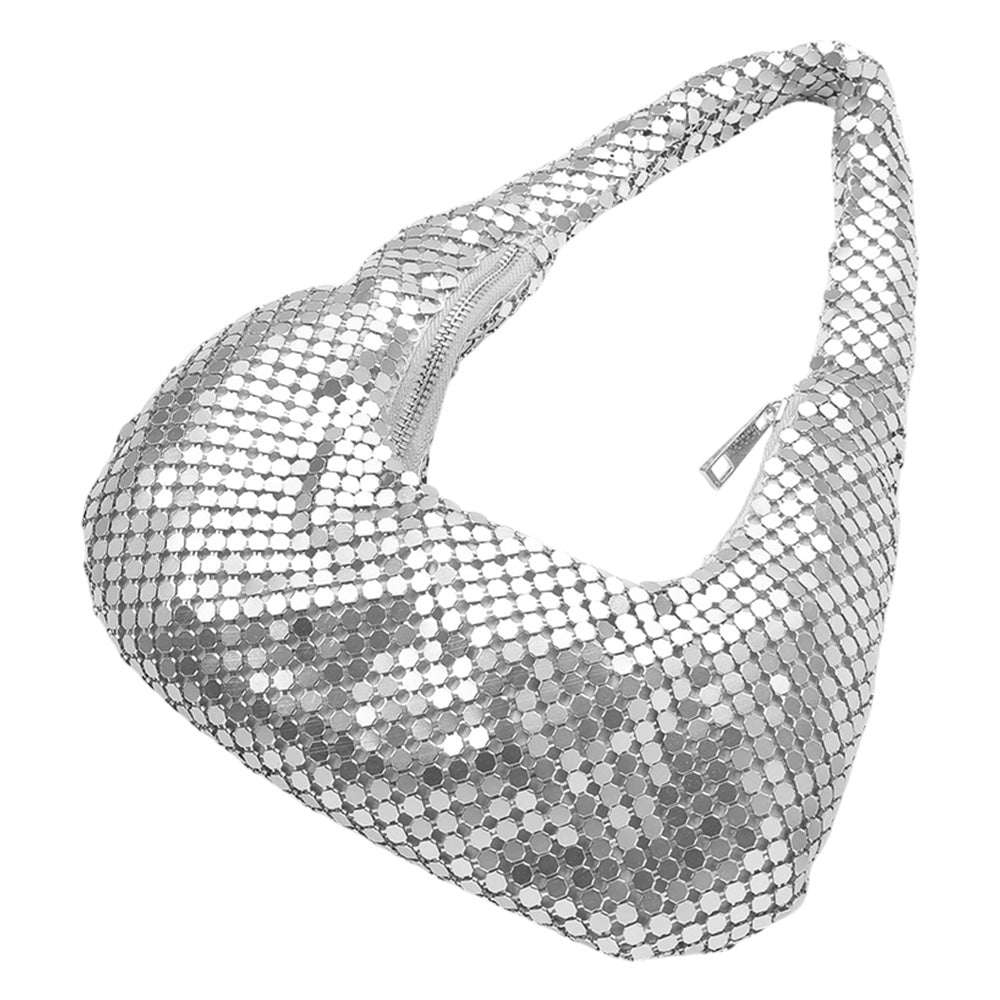 Sparkling Silver Metal Sequin Handbag & Shoulder Bag for Women - Elegant Evening Clutch, Party Purse, Prom & Wedding Accessory - Perfect for Night Out, Dinner Date & Special Occasions