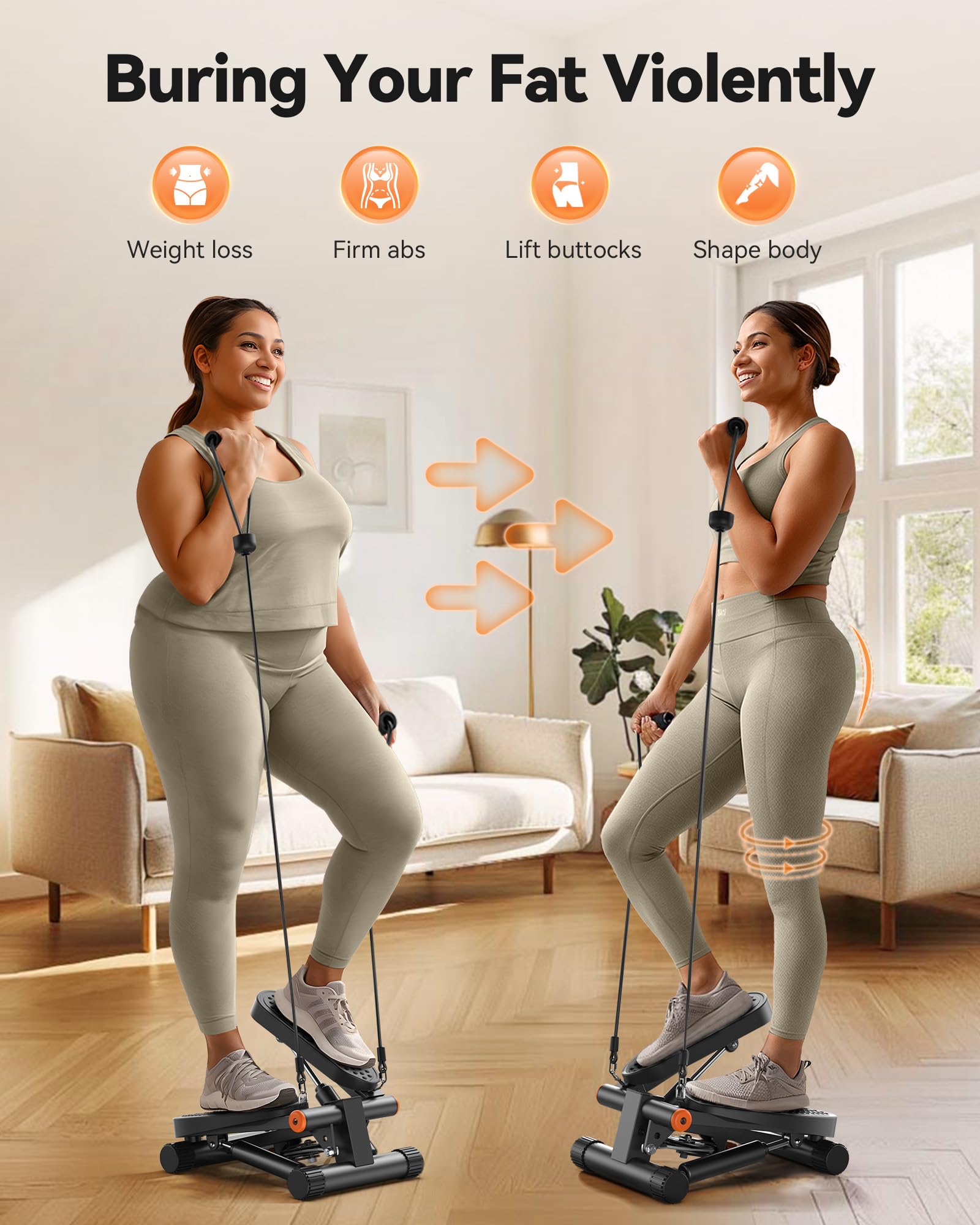 Niceday Mini Stair Stepper with Resistance Bands - 300LBS Capacity Hydraulic Fitness Stepper with LCD Monitor for Home Workout | Cardio Exercise Equipment for Weight Loss & Toning | Perfect for Small Spaces & Apartment Workouts