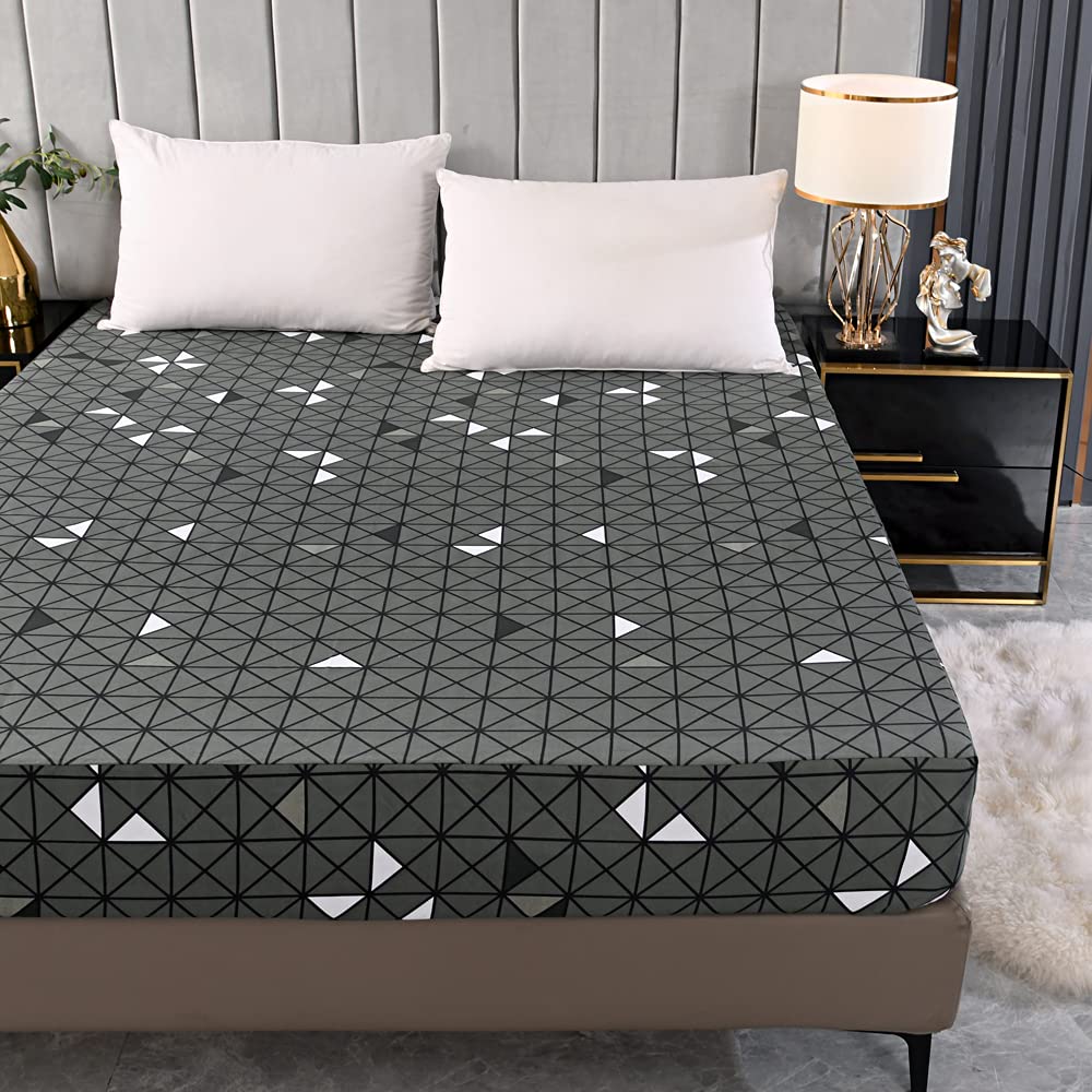 Premium Soft Fitted Bed Sheet with Deep Pocket - Gray Plaid Pattern Thick Printed Fabric (Dark Grey Checkered, Twin Size) - Perfect for Guest Rooms, Dorms & Cozy Bedroom Decor