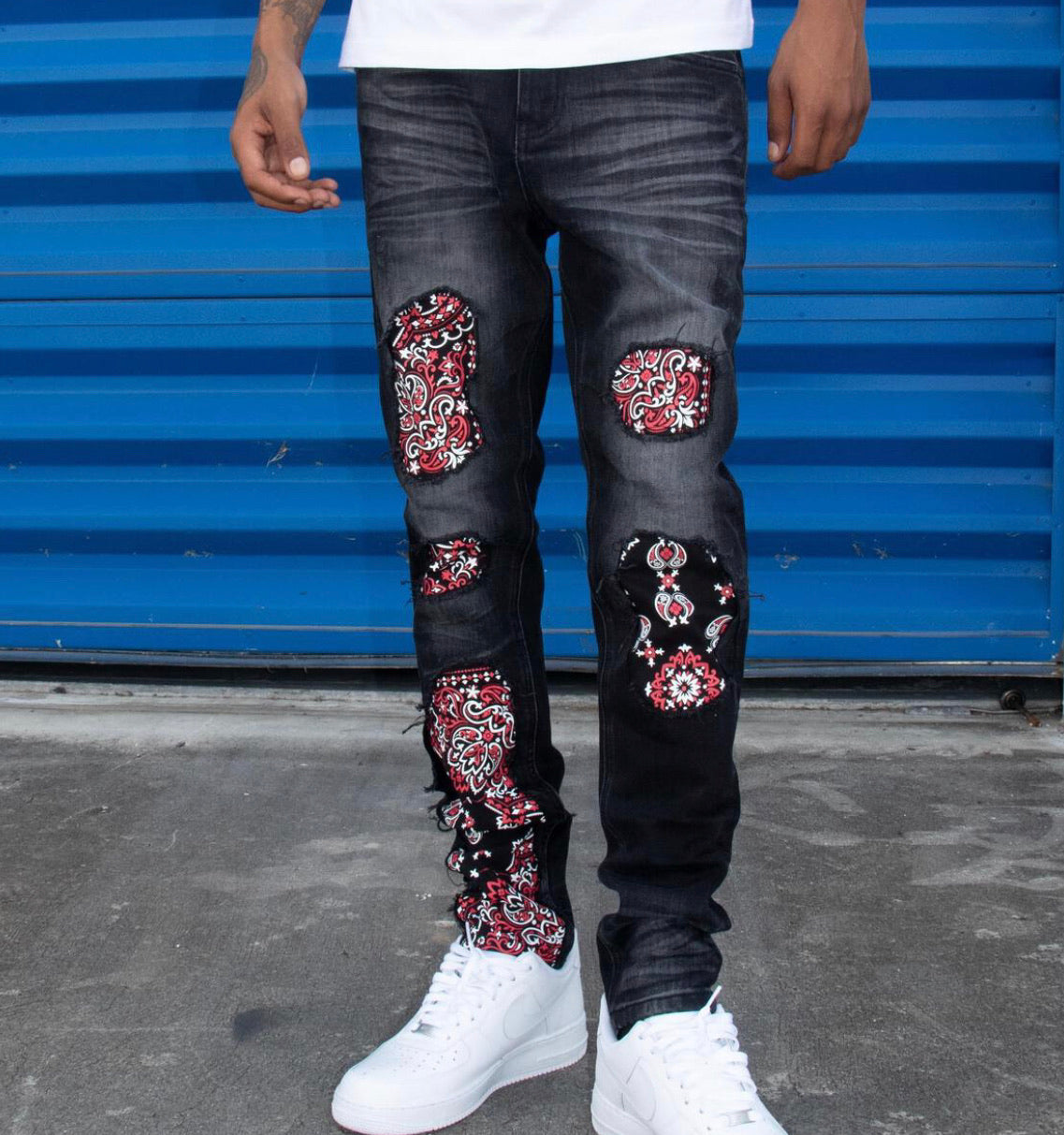 Capital Denim Granada Black Wash Bandana Print Jeans for Men - Stylish Distressed Denim Pants for Casual Wear & Street Fashion
