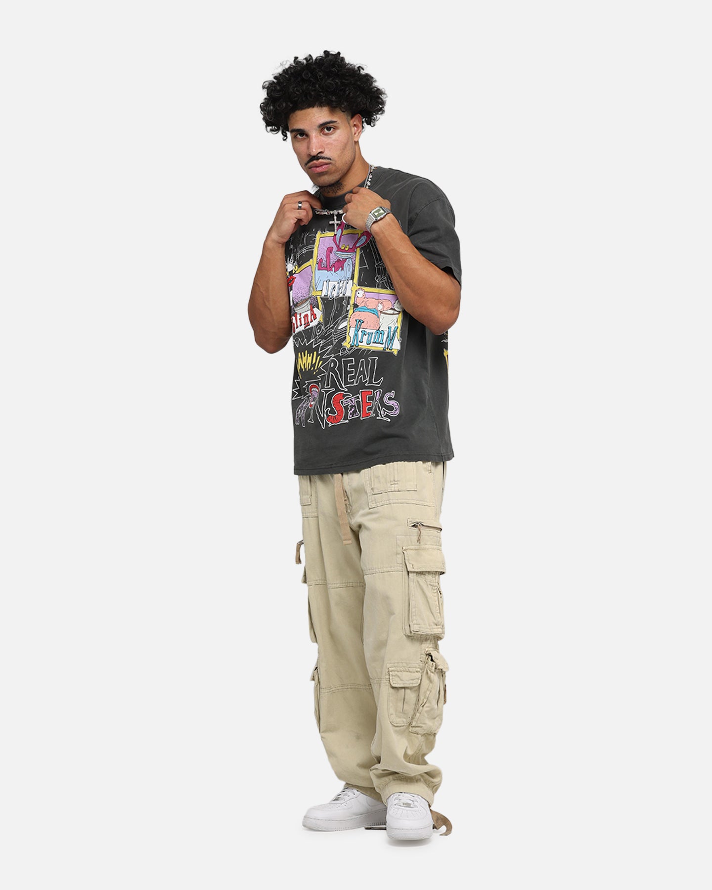 American Thrift x Aaahh!!! Real Monsters Vintage Heavyweight T-Shirt - Black Washed Cotton Tee for Casual Wear & Retro Fashion