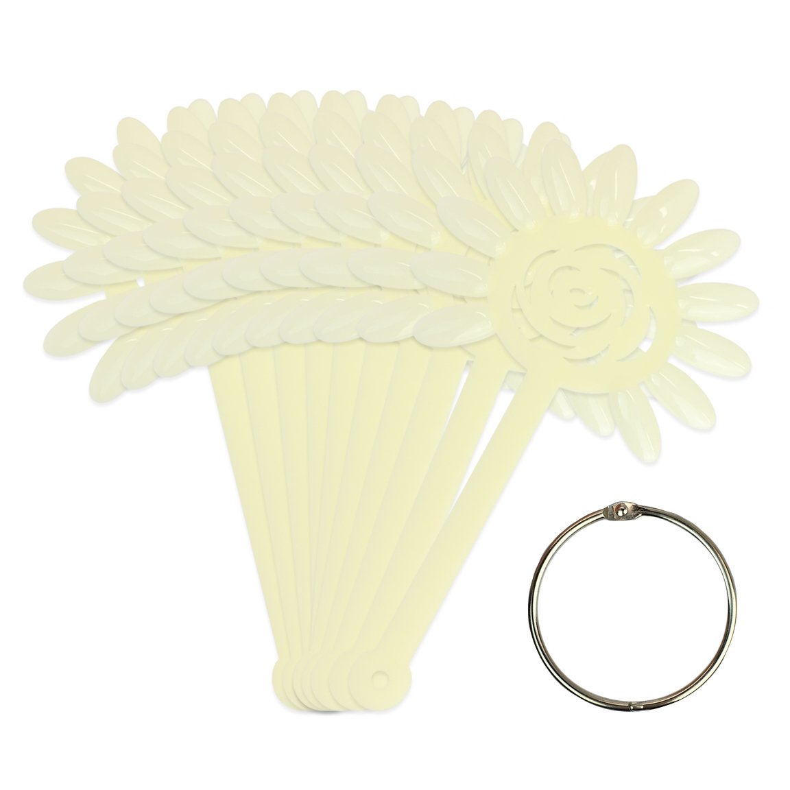Beauticom 10-Piece White Flower Shaped Nail Tips Display with Metal Ring - Perfect for Nail Art Designs, Nail Polish Swatches & Salon Displays - Ideal for Professional Nail Technicians, DIY Manicures & Nail Art Enthusiasts