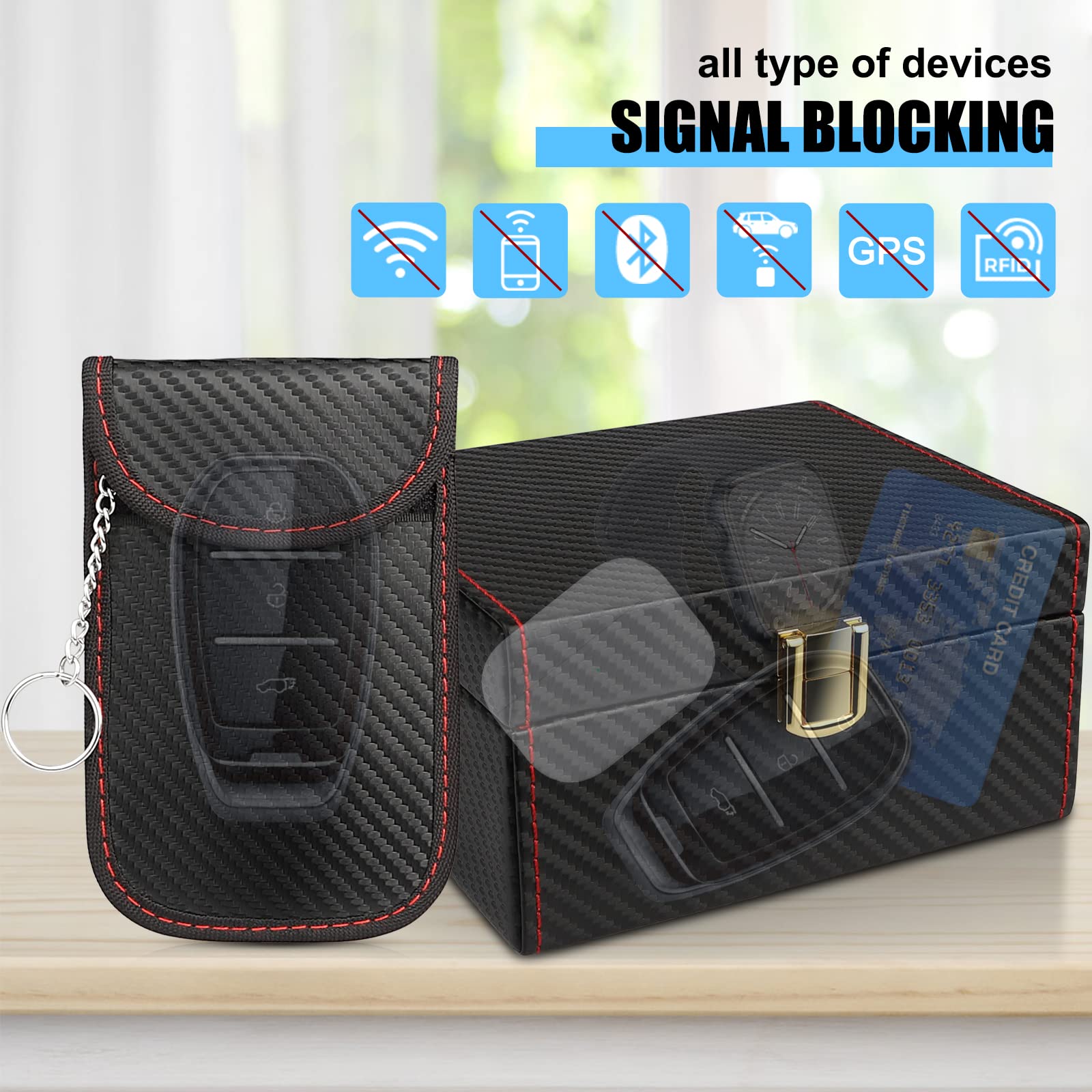 Faraday Box with 2 Pouches - RFID Signal Blocker for Car Keys & Key Fob Protector - Anti-Theft Faraday Cage for Keyless Entry Vehicles - Large Size for Phones & Electronics - Perfect for Travel & Home Security