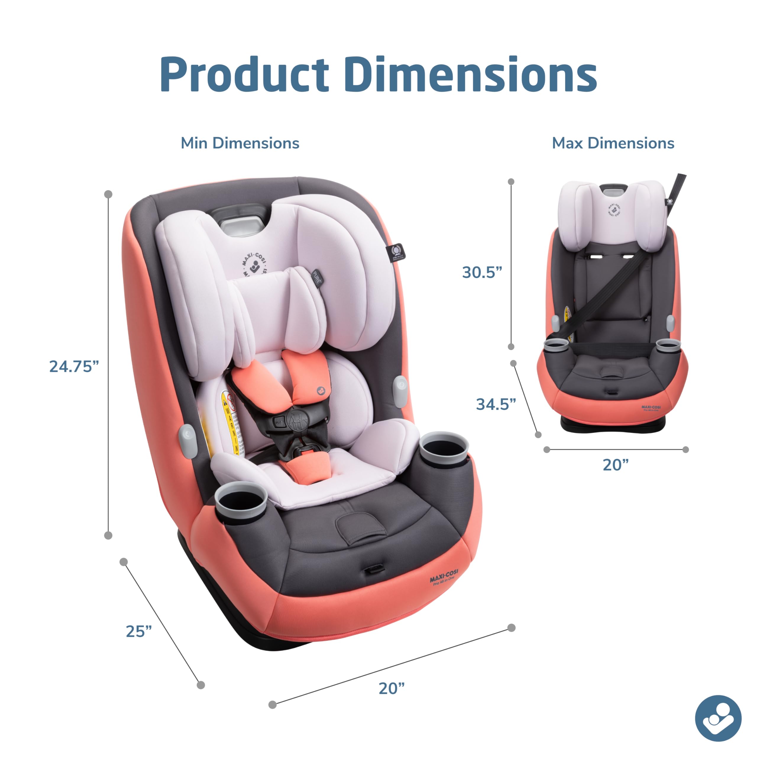 Maxi-Cosi Pria All-in-One Convertible Car Seat | Rear & Forward Facing Infant to Booster Car Seat (4-100 lbs) | Coral Quartz | Safe for Newborns, Toddlers & Big Kids | Perfect for Family Road Trips & Daily Commutes