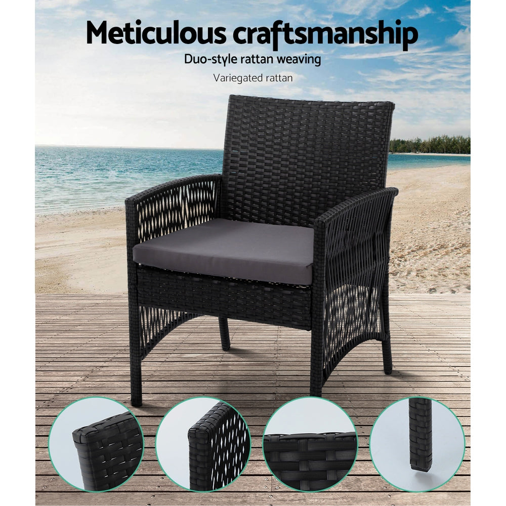 4-Piece Outdoor Wicker Sofa Set with Harp Chairs and Table - Black Patio Garden Furniture for Backyard, Poolside, and Terrace Relaxation