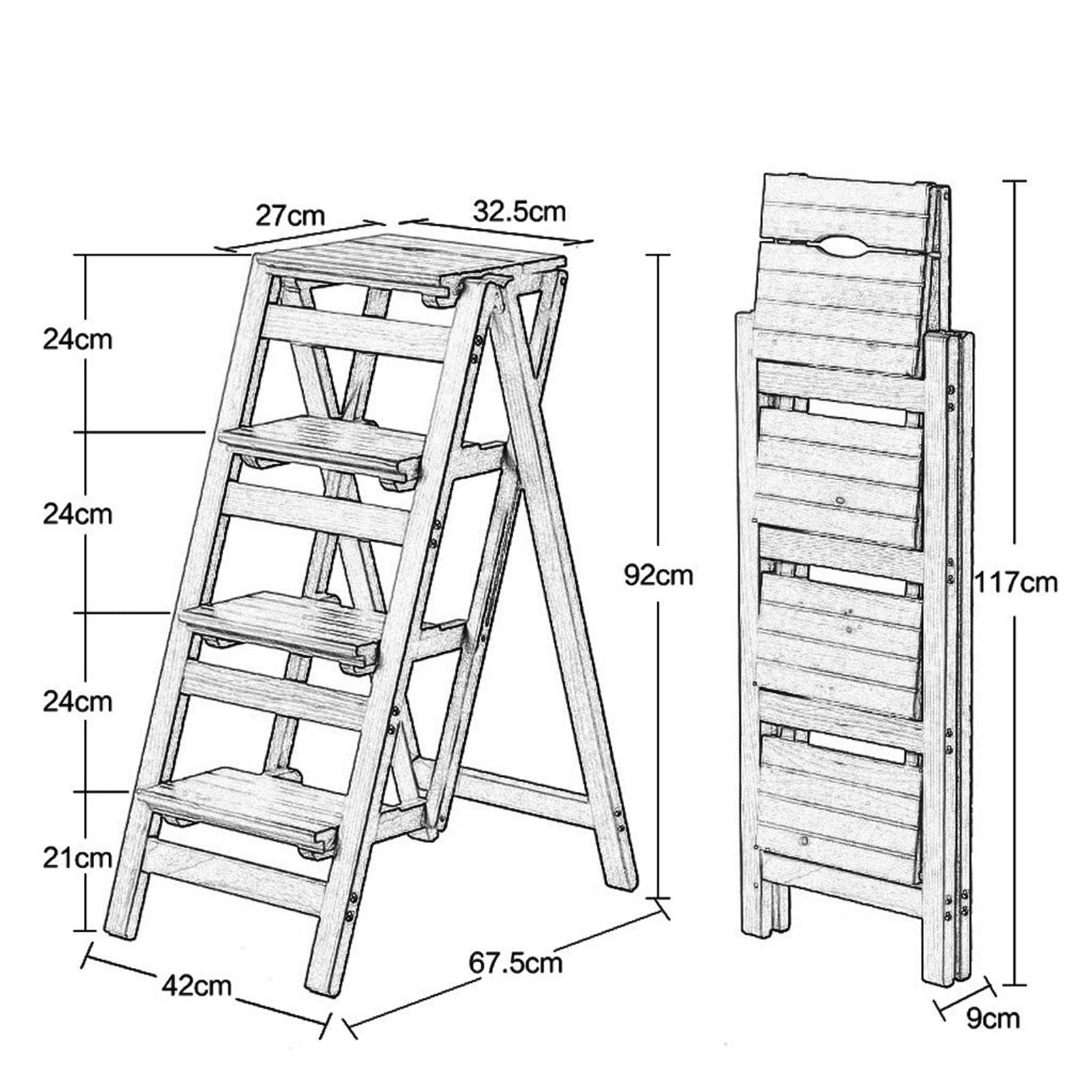 XHALERY 4-Step Wooden Ladder Stool - Foldable Portable Step Stool Chair for Home, Library, Kitchen - Non-Slip Safety Step Ladder for Reaching High Places (Perfect for Shelves, Cabinets & Home Organization)