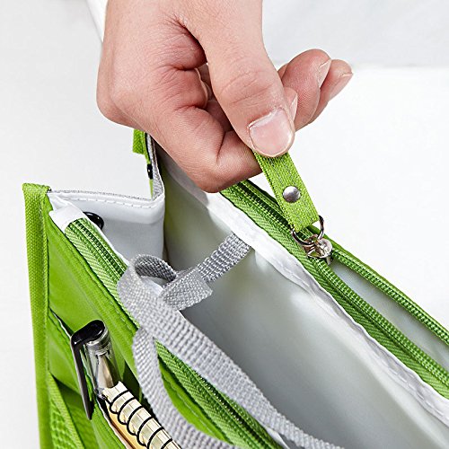 Ecokaki(TM) Multi-Pocket Nylon Purse Organizer - Cosmetic Gadget Bag Insert for Handbags (Green) | Perfect for Travel, Work & Daily Organization