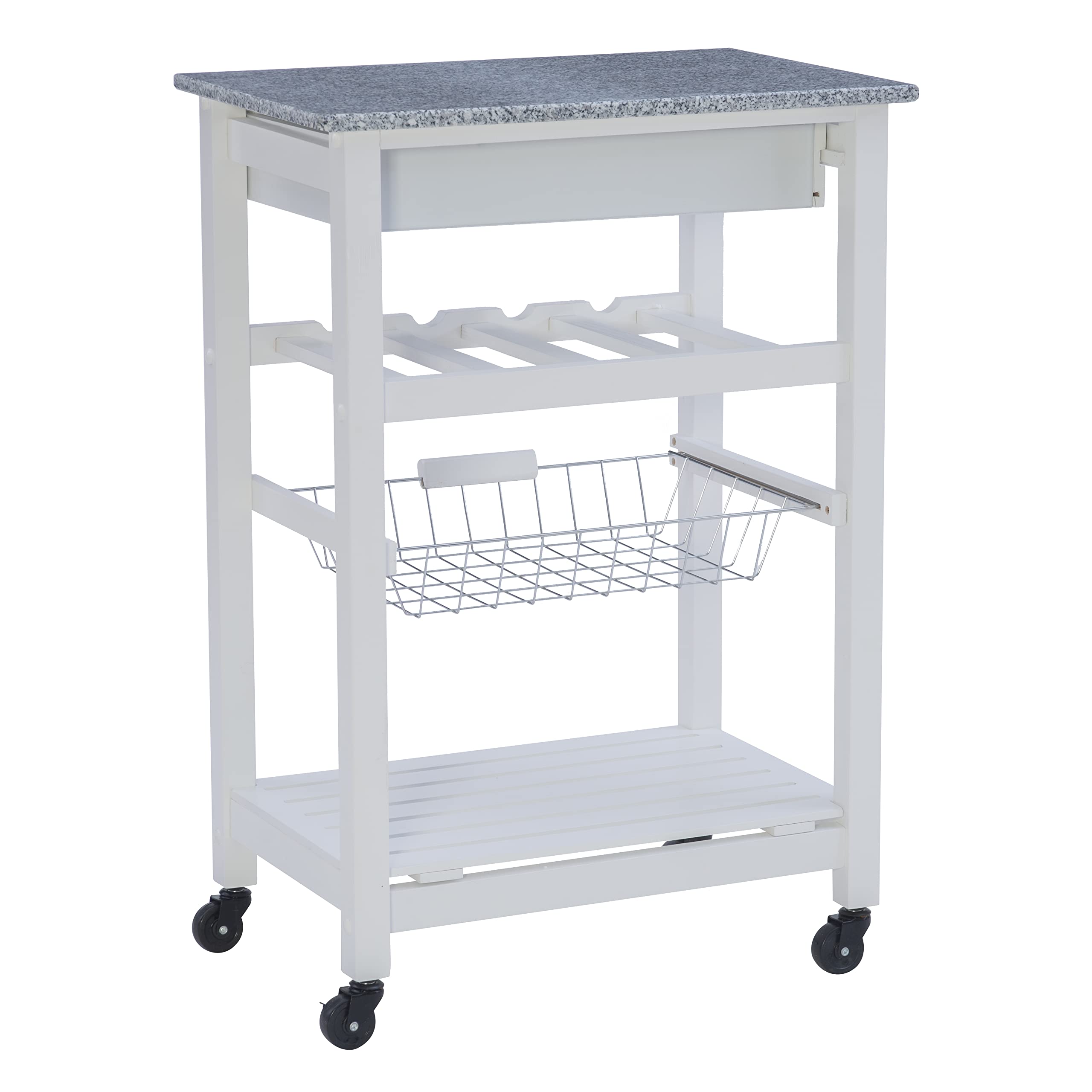 Linon White Kitchen Island Cart with Storage Shelf - 22.88 x 15.75 x 33.88 Inches - Mobile Workstation for Small Kitchens, Breakfast Bars & Food Prep Areas