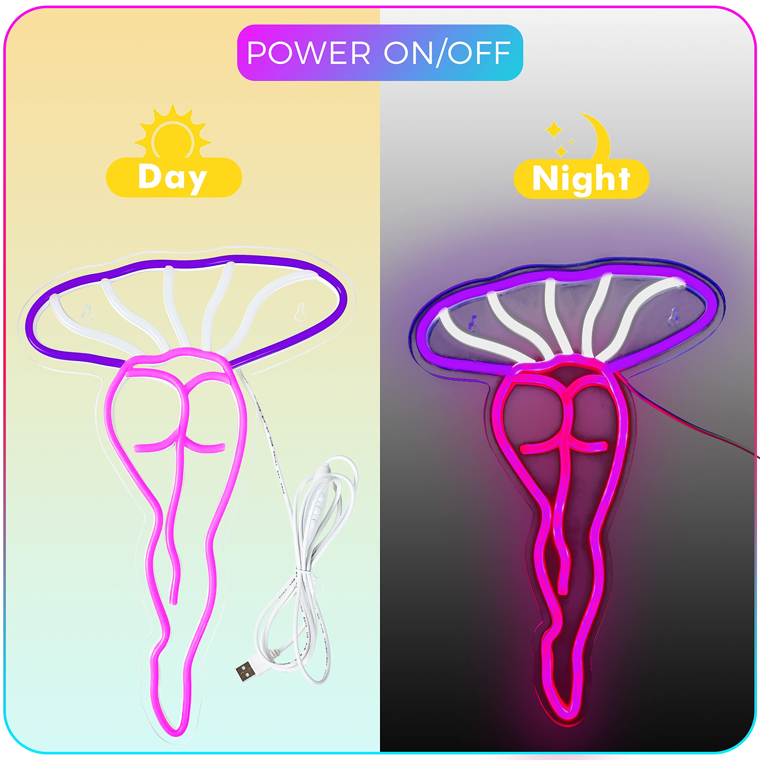 LED Mushroom Neon Light Sign - USB Powered Purple Night Light for Home, Bar, Bedroom Wall Decor - Perfect for Man Cave, Parties & Unique Gift Ideas