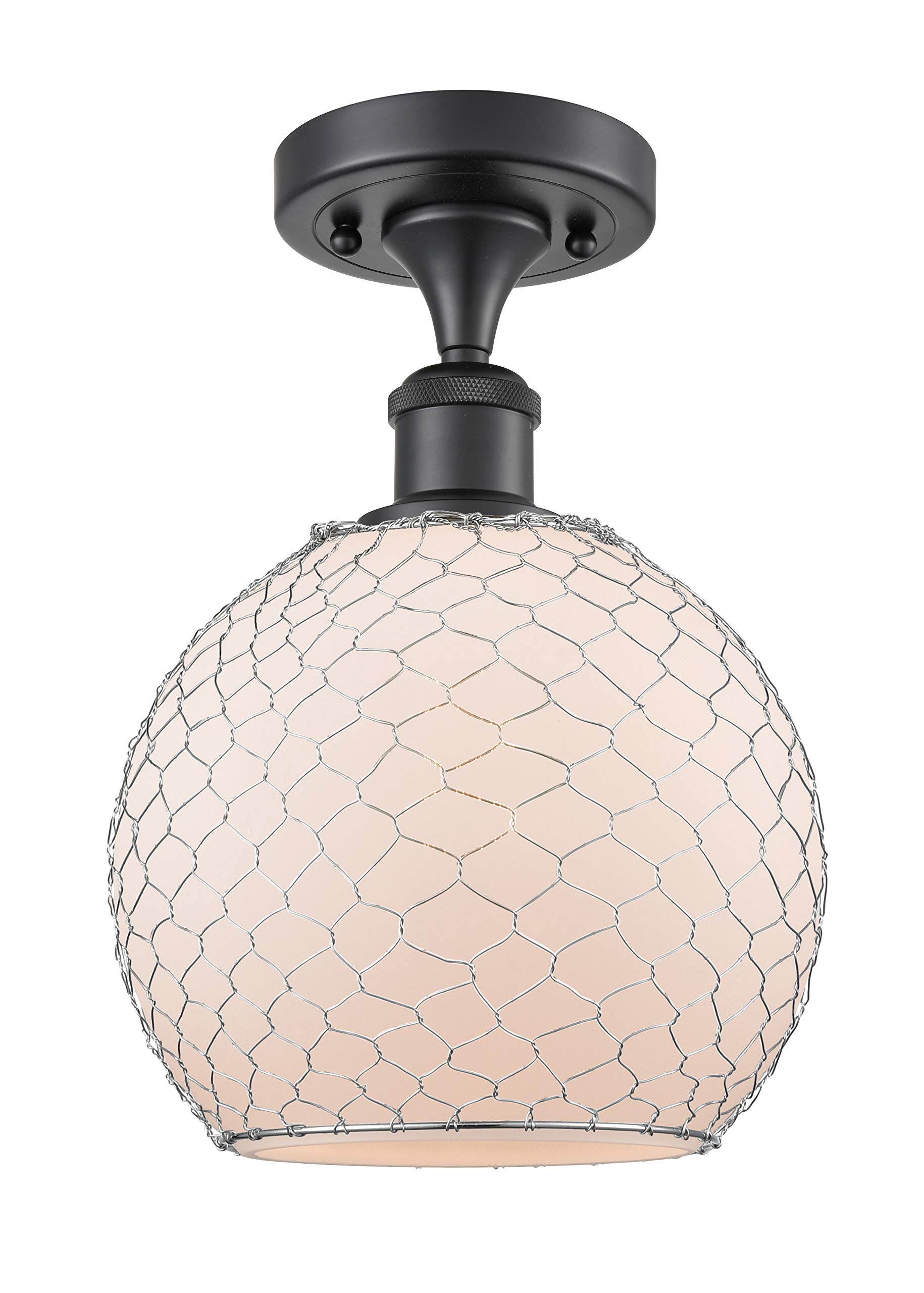 Ballston Collection Matte Black Farmhouse Chicken Wire 1 Light Semi-Flush Mount Ceiling Light - Rustic Kitchen Pendant for Dining Room & Country Style Home Decor